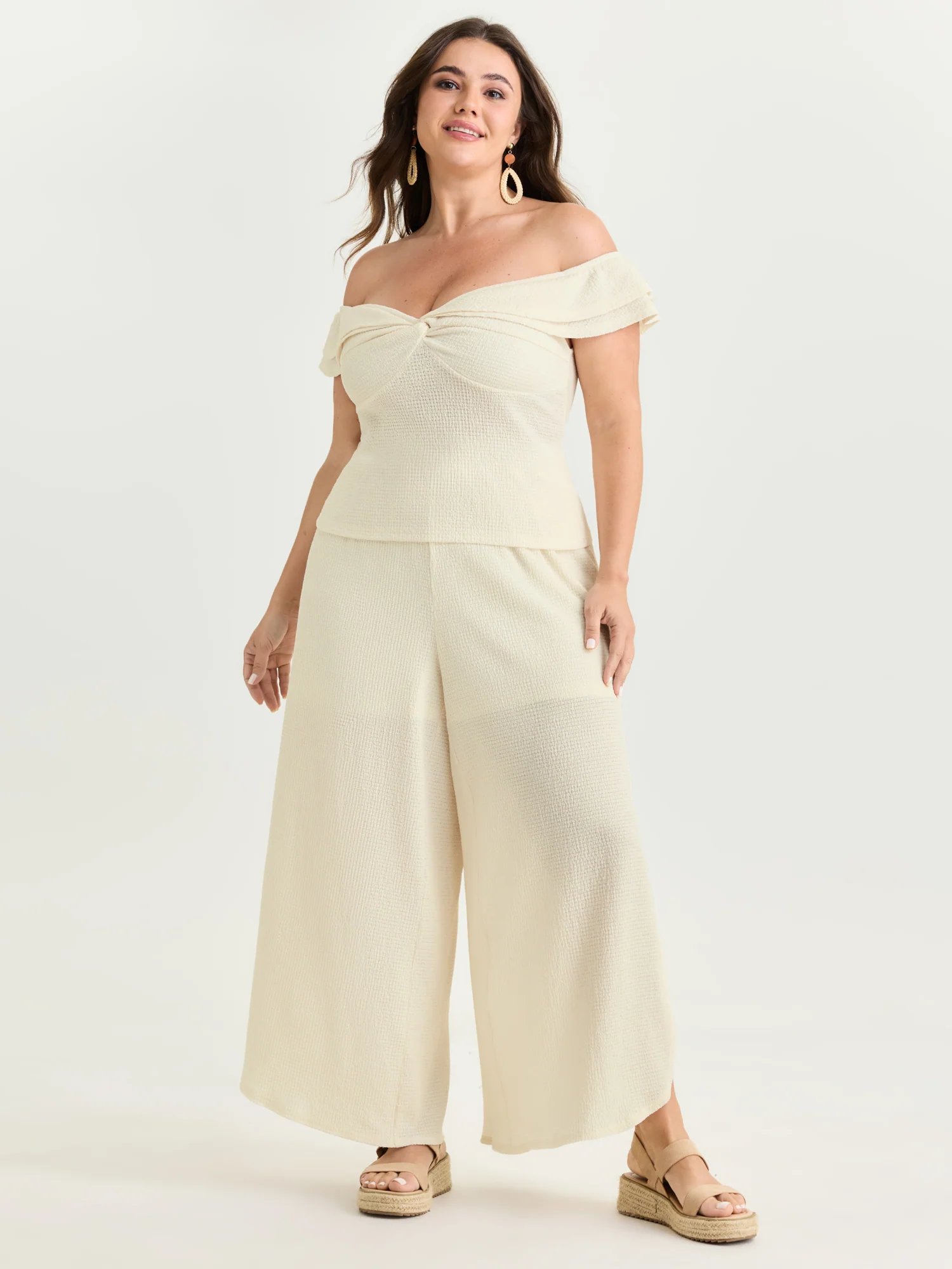 Textured Off-Shoulder Cinched-Waist Knit Top - Image 3