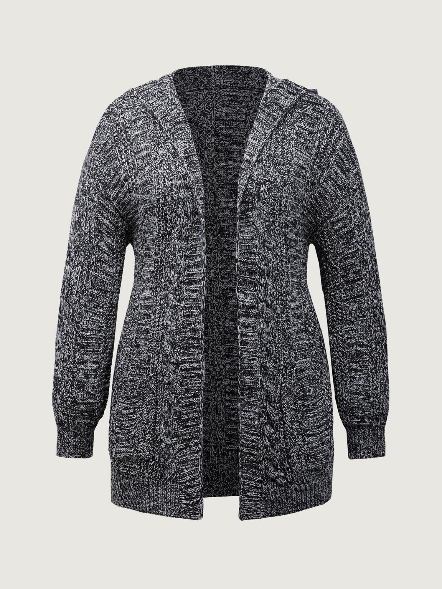 Textured Open Front Hooded Knit Cardigan - Image 8