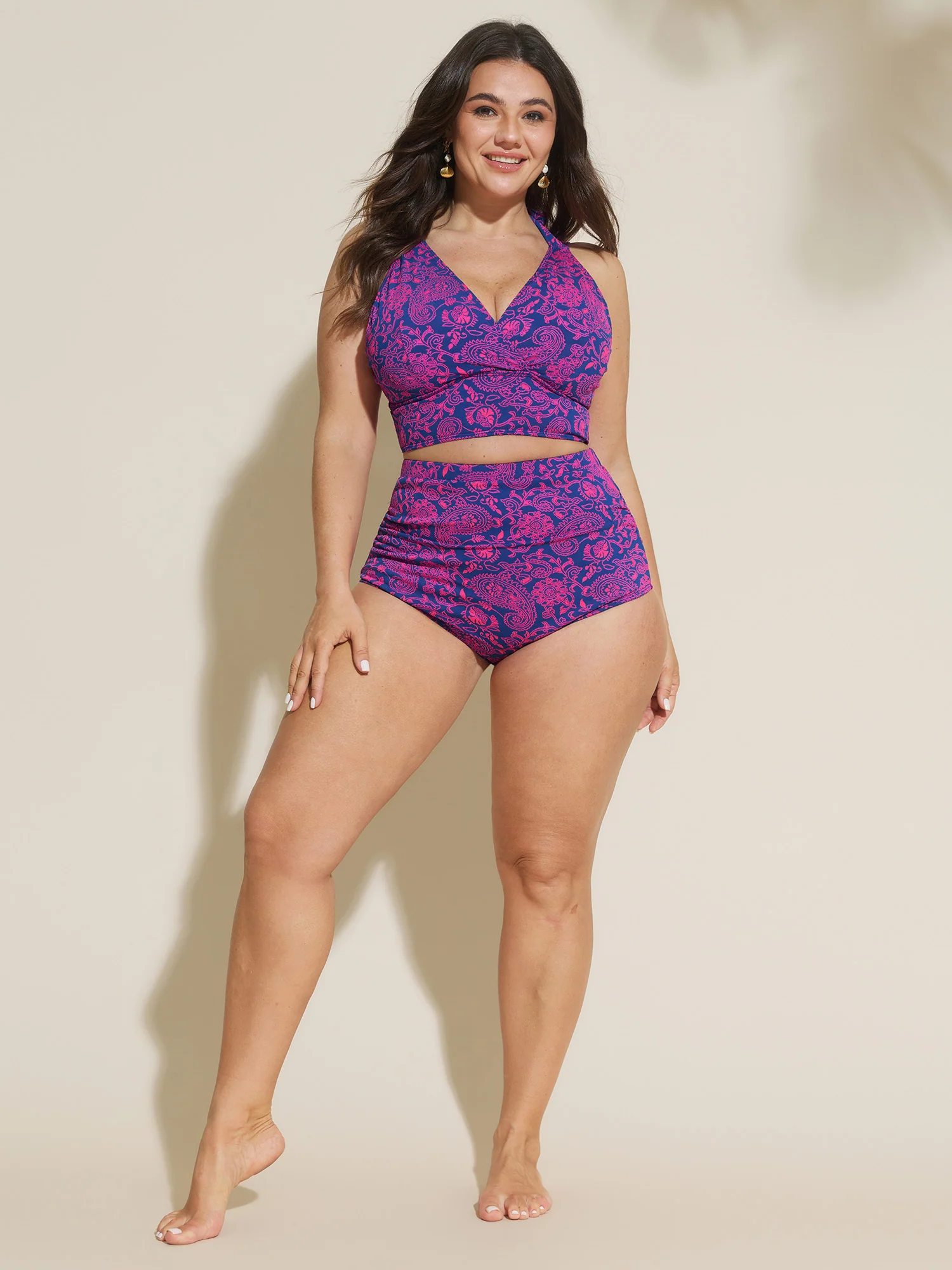 Textured Paisley Print Swim Top - Image 3