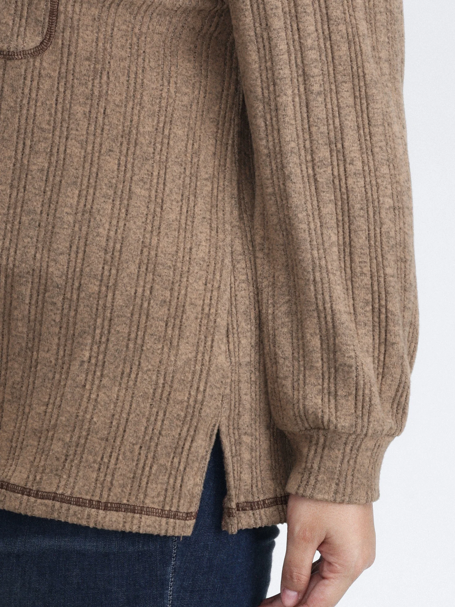 Textured Patch Pocket Round Neck Sweatshirt - Image 2