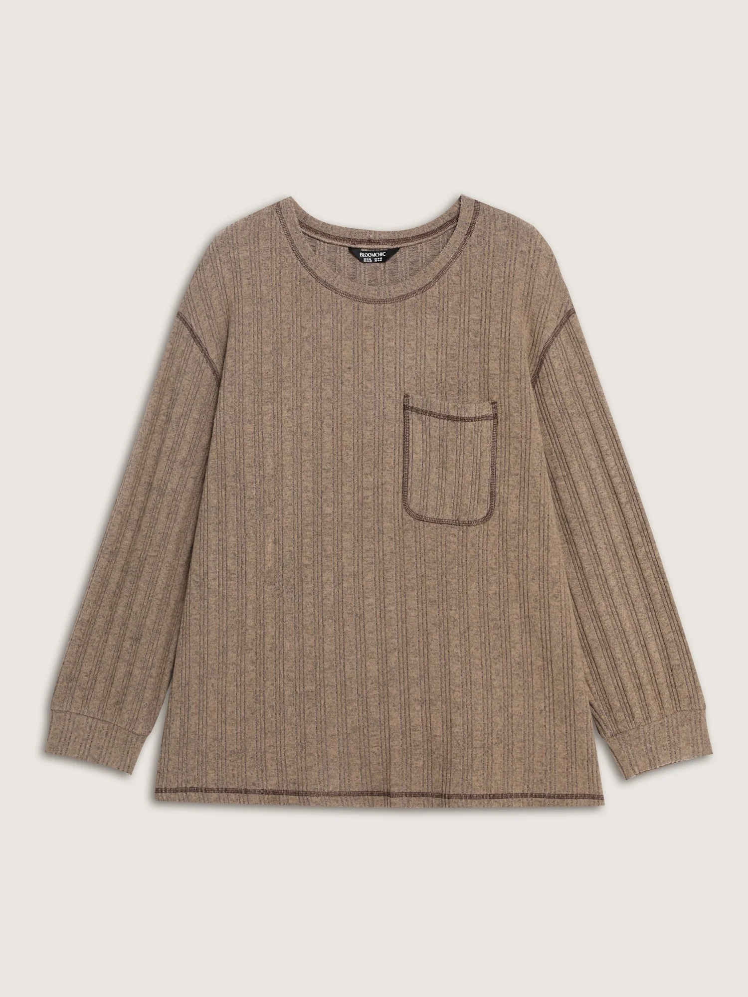 Textured Patch Pocket Round Neck Sweatshirt - Image 7