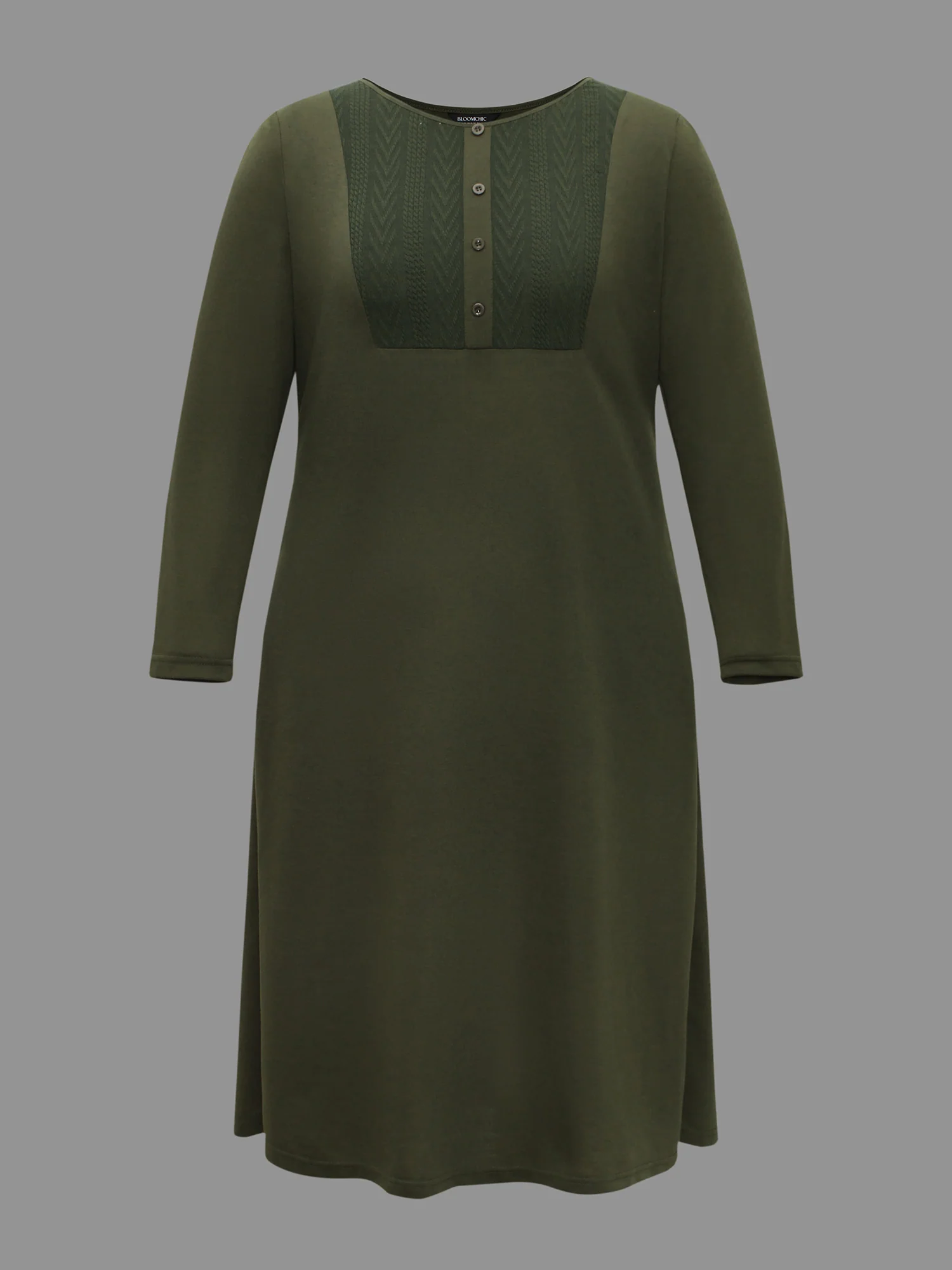 Textured Patchwork Button Detail Midi Dress - Image 8