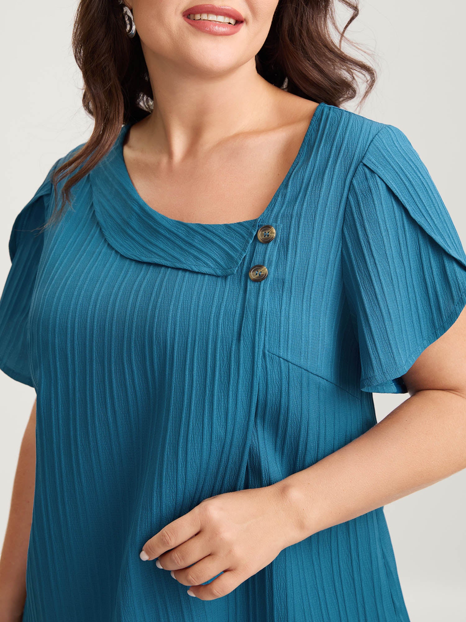 Textured Petal Sleeve Asymmetrical Neck Blouse - Image 2