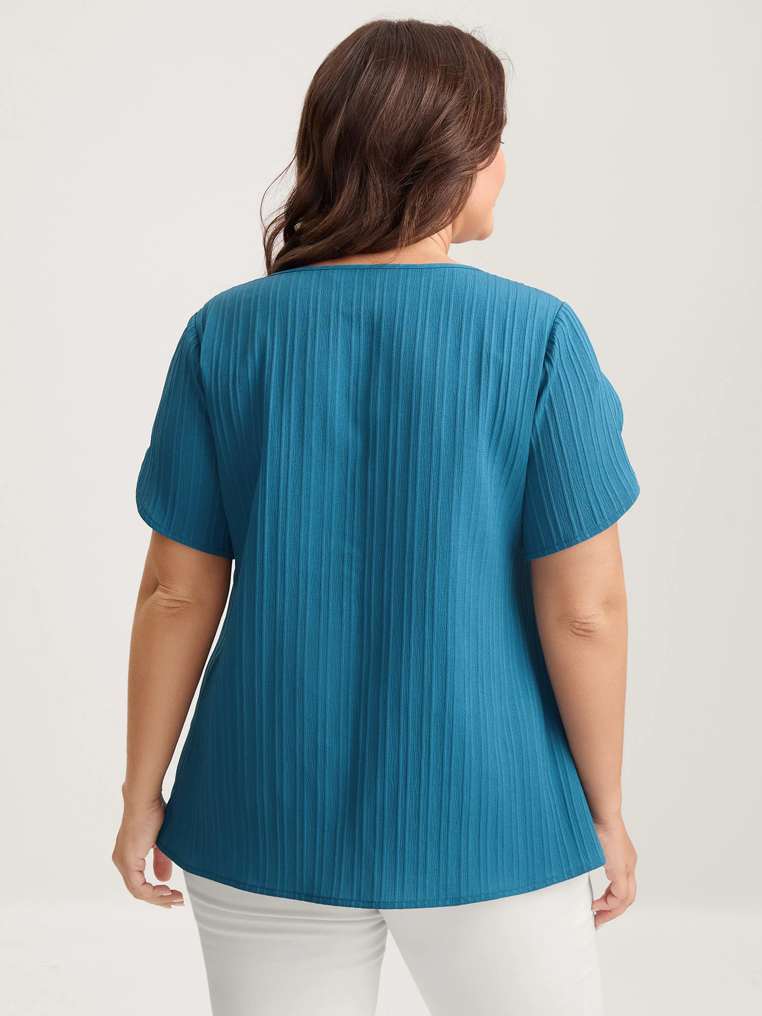 Textured Petal Sleeve Asymmetrical Neck Blouse - Image 4
