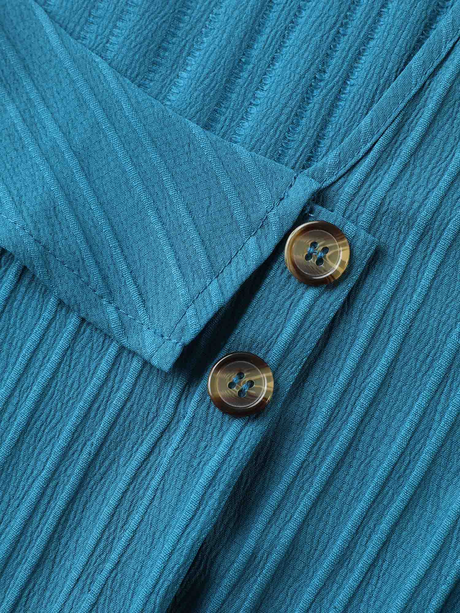 Textured Petal Sleeve Asymmetrical Neck Blouse - Image 6