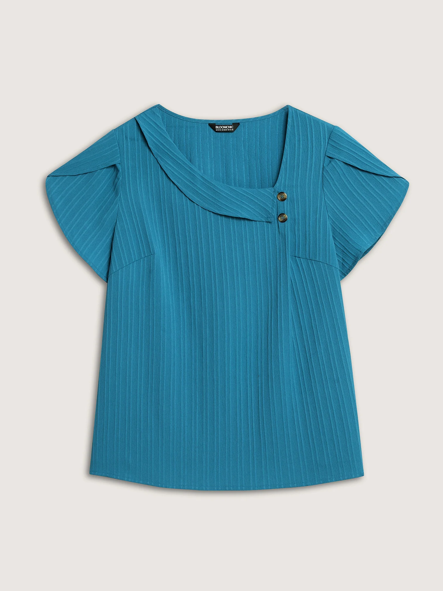 Textured Petal Sleeve Asymmetrical Neck Blouse - Image 7