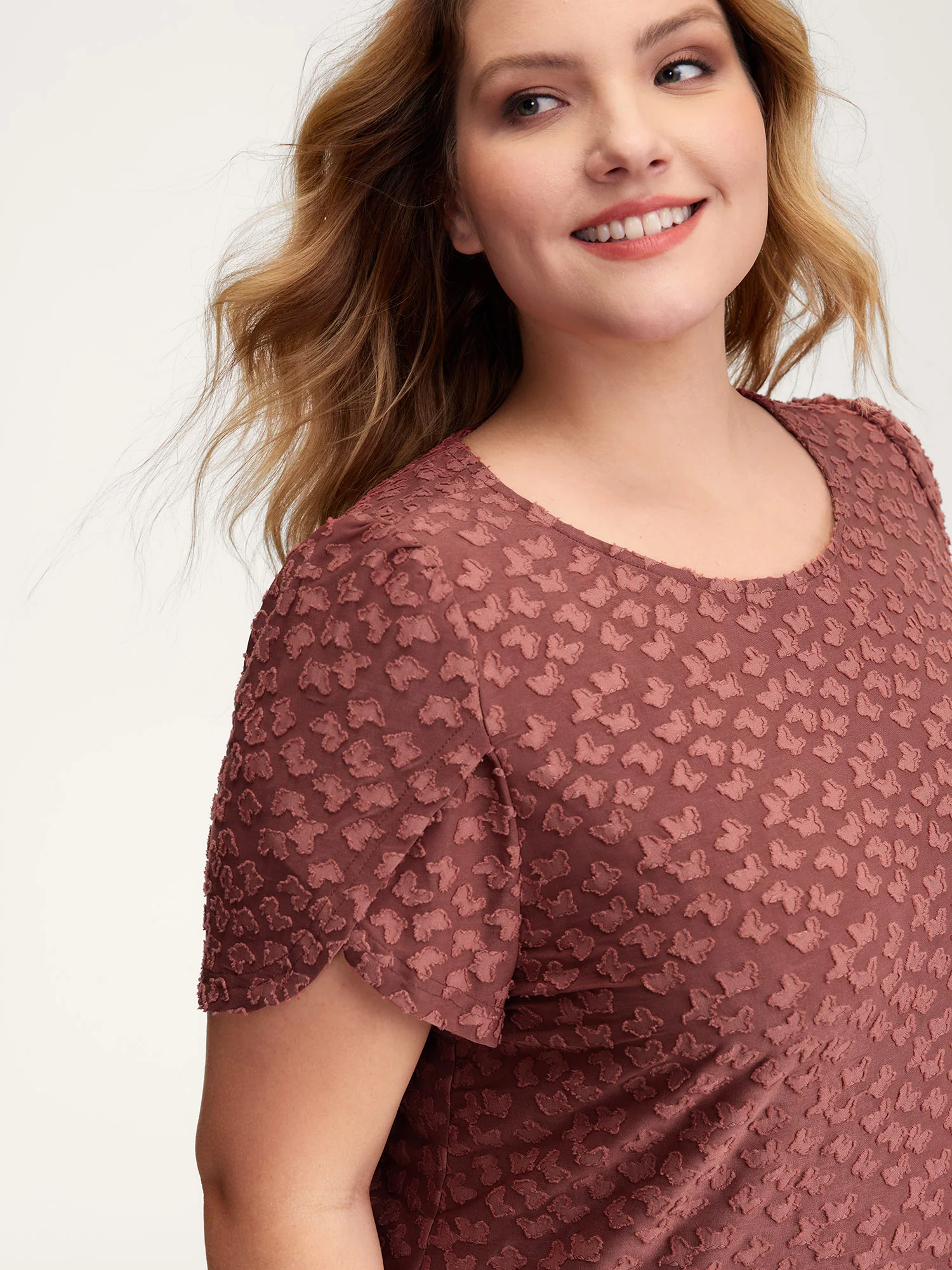 Textured Petal Sleeve Fitted T-Shirt - Image 2