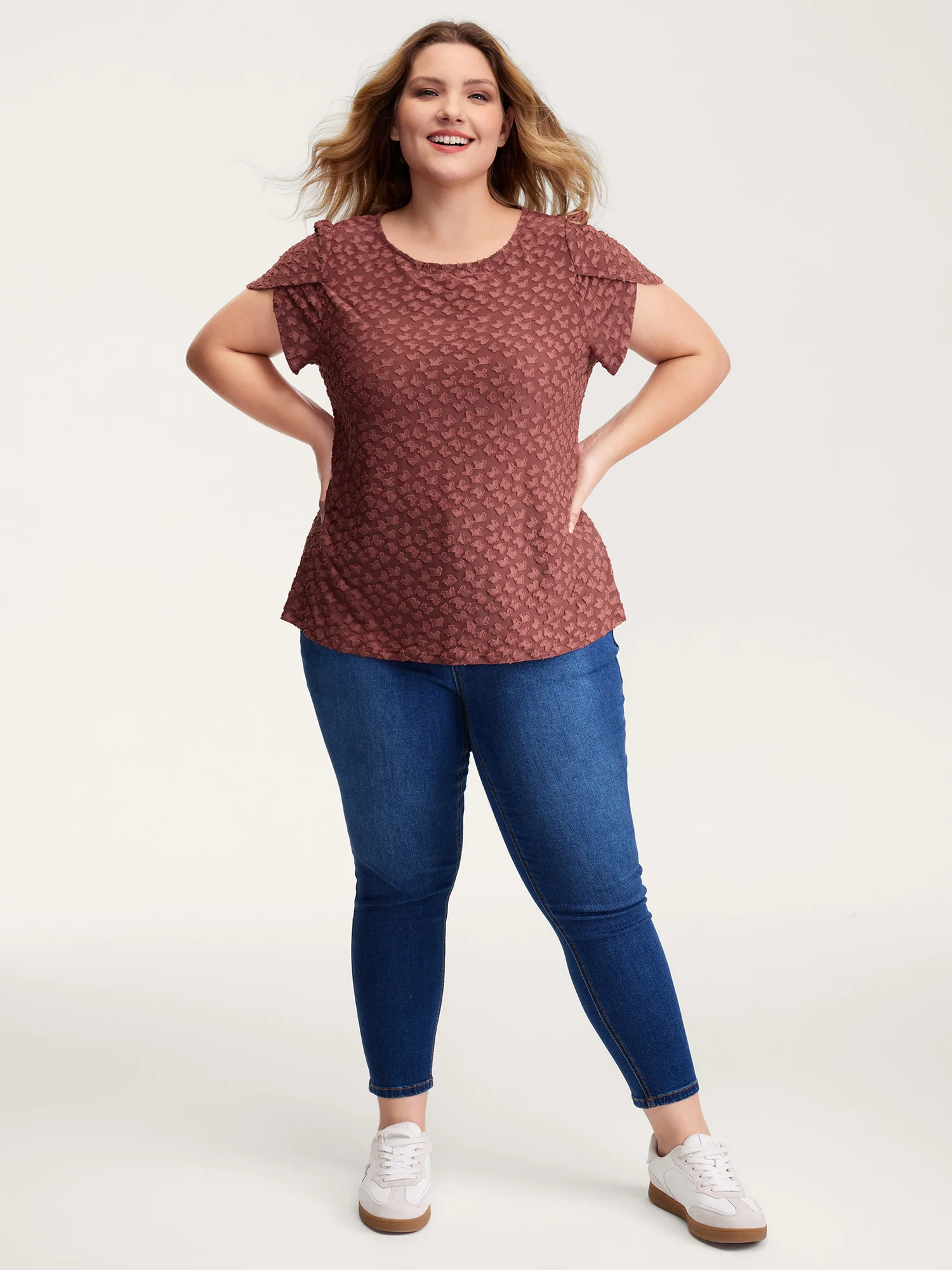 Textured Petal Sleeve Fitted T-Shirt - Image 3