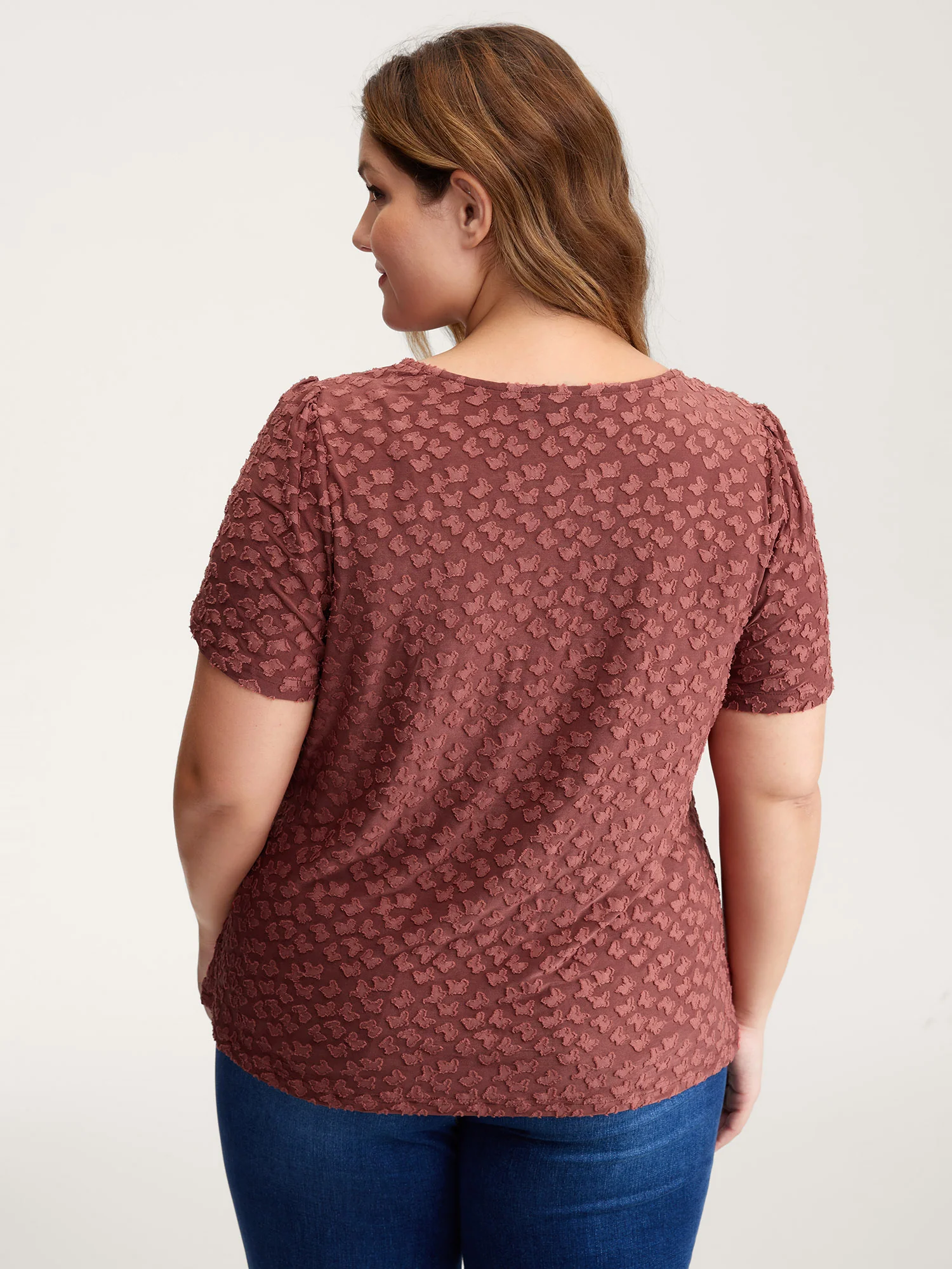 Textured Petal Sleeve Fitted T-Shirt - Image 4