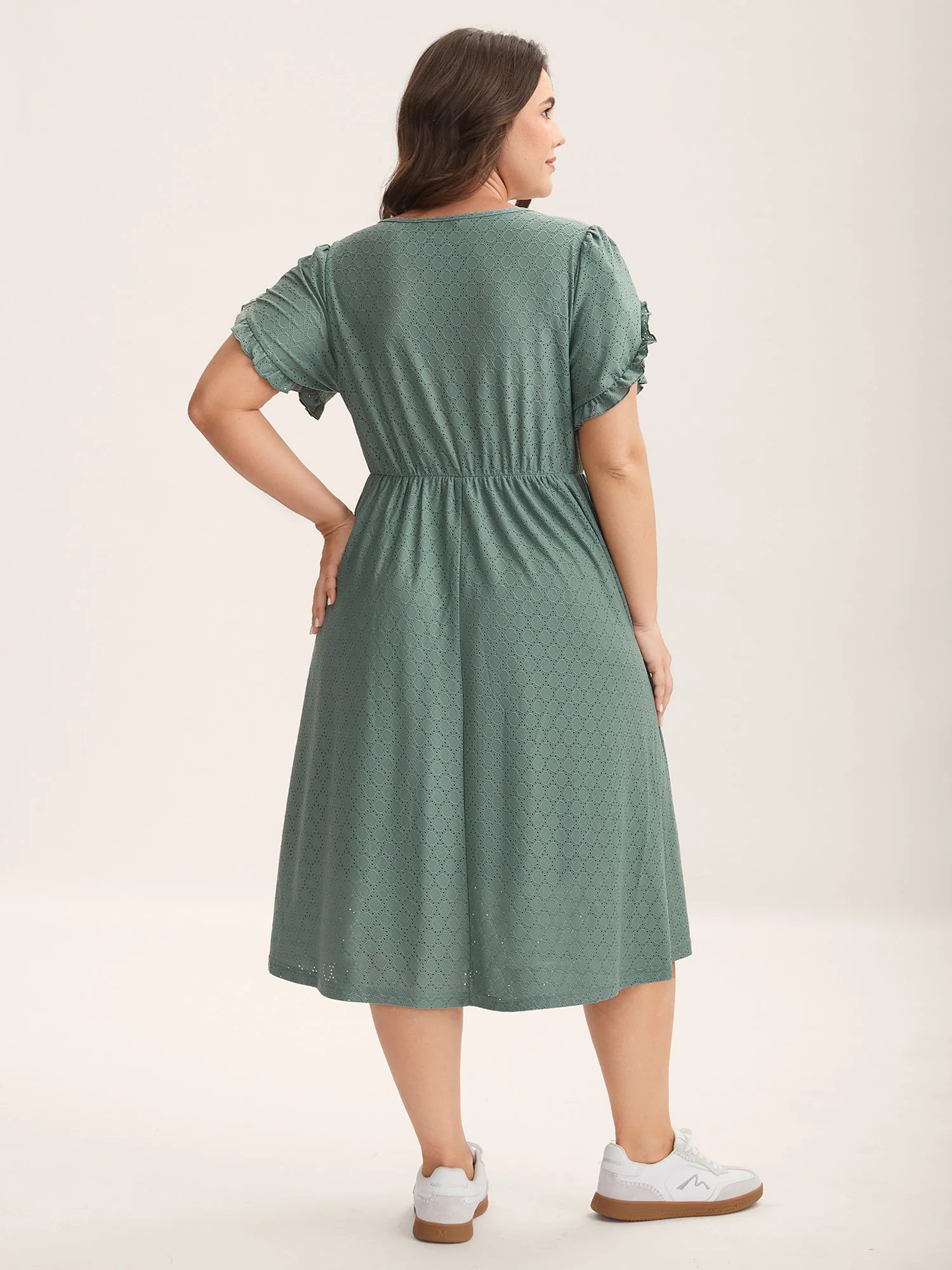Textured Petal Sleeve Pockets Midi Dress - Image 4