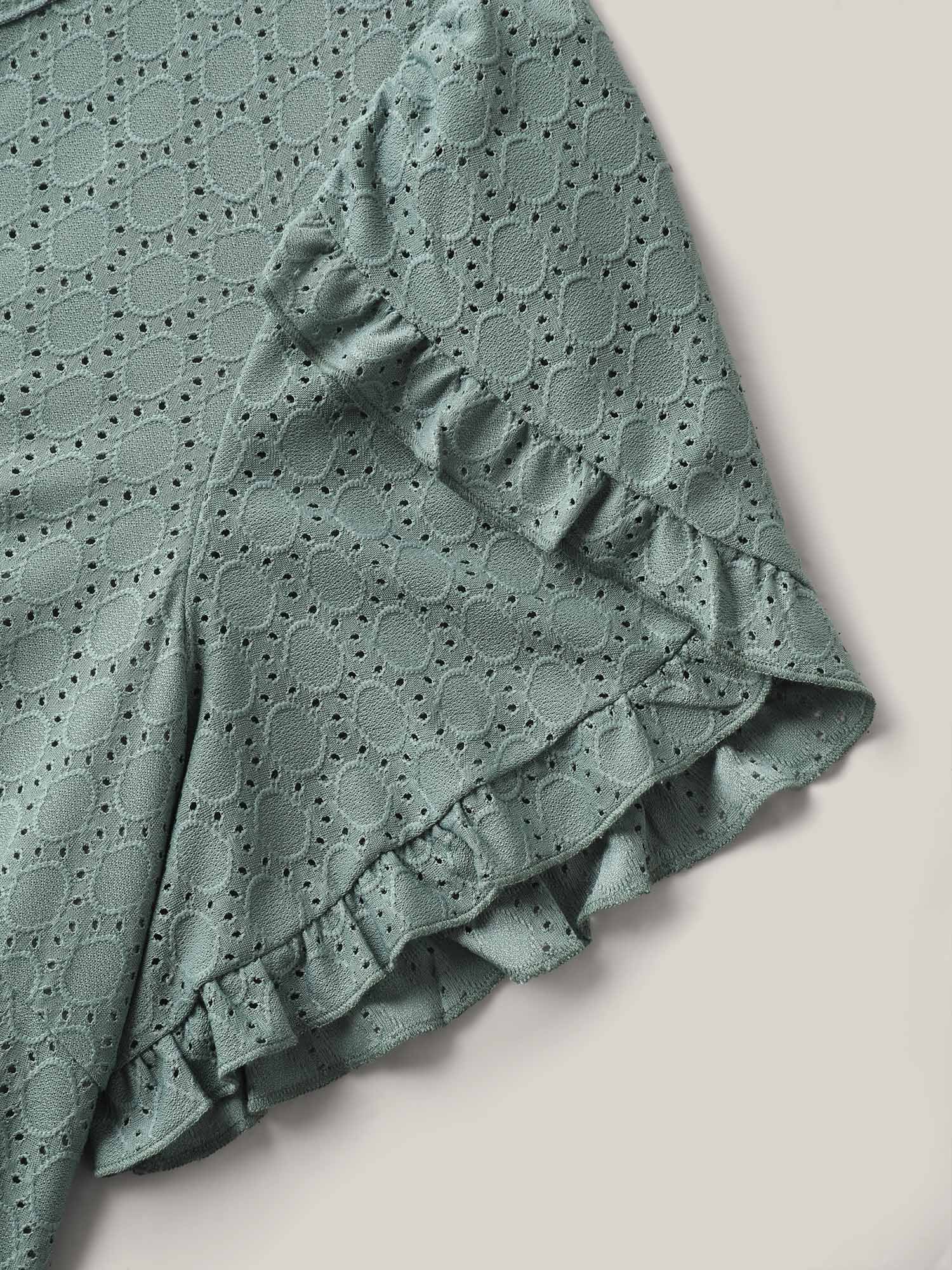 Textured Petal Sleeve Pockets Midi Dress - Image 5