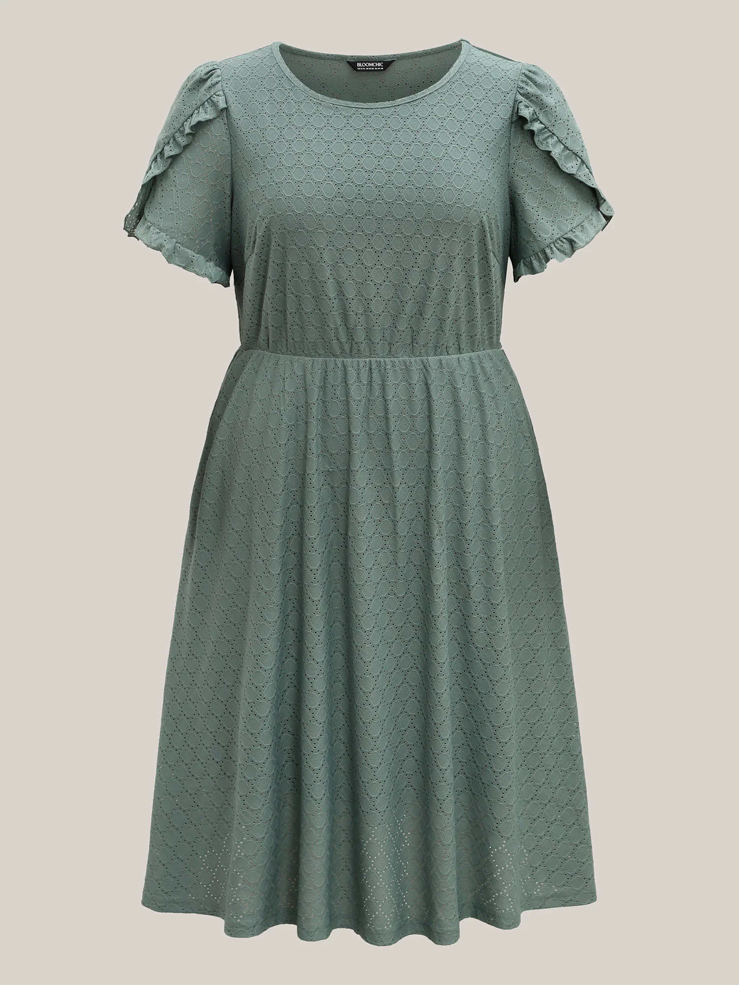 Textured Petal Sleeve Pockets Midi Dress - Image 7