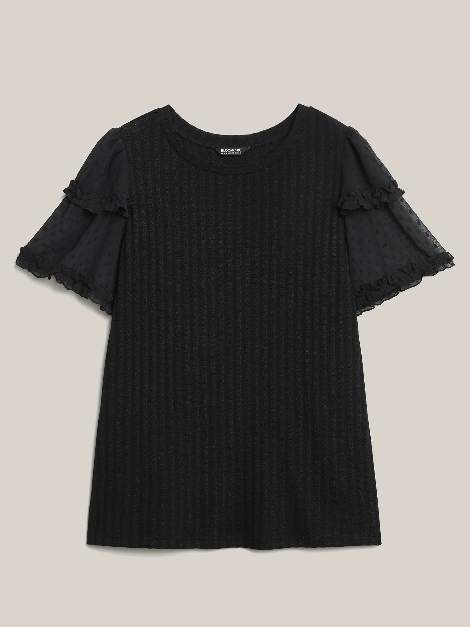 Textured Pit Strip Layered Sleeve Sheer T-Shirt - Image 5