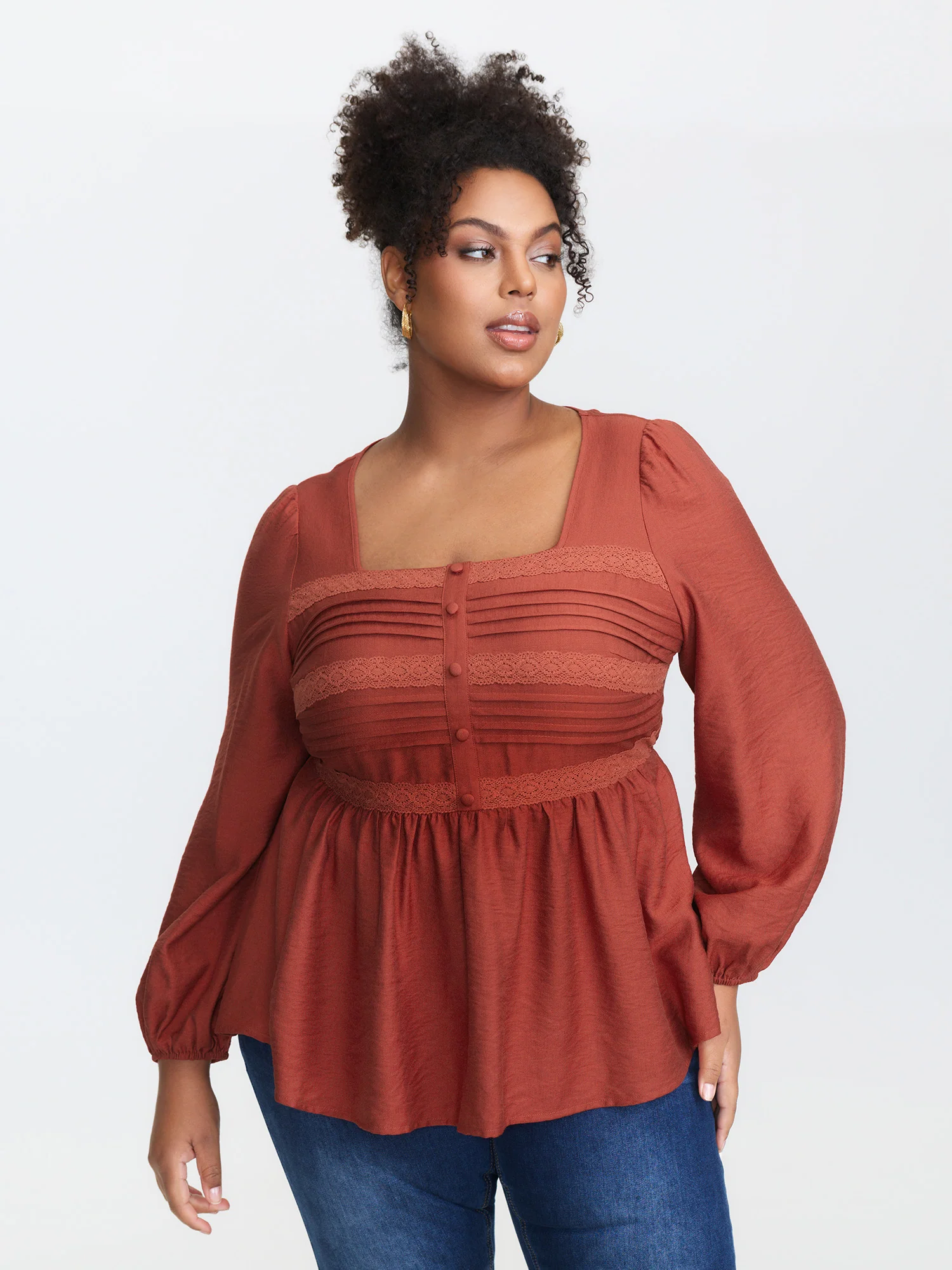Textured Pleated Cinched-Flared Blouse - Image 2