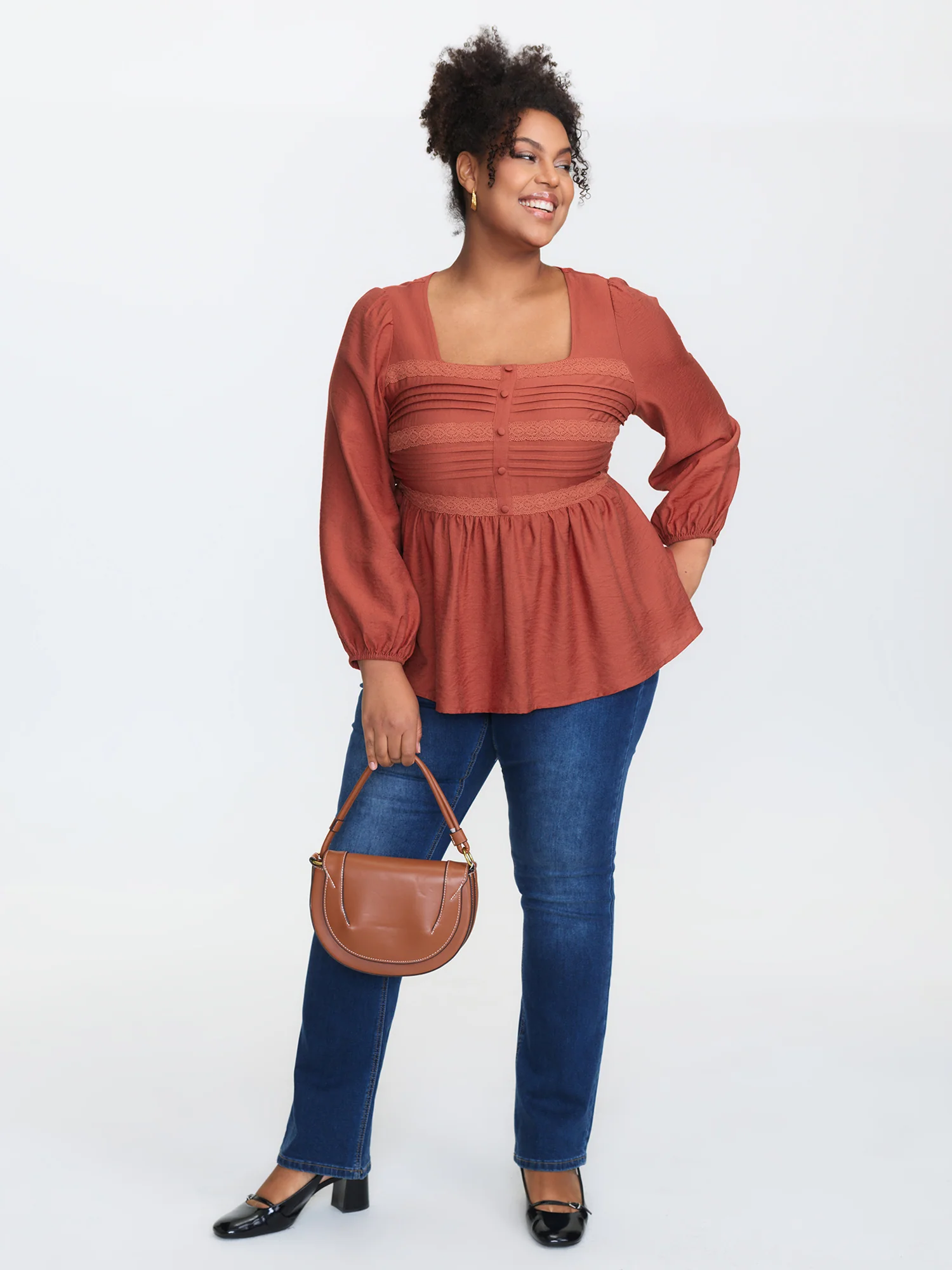 Textured Pleated Cinched-Flared Blouse - Image 3