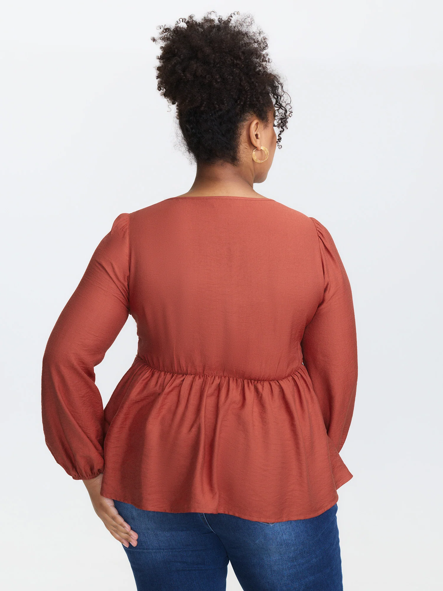 Textured Pleated Cinched-Flared Blouse - Image 4