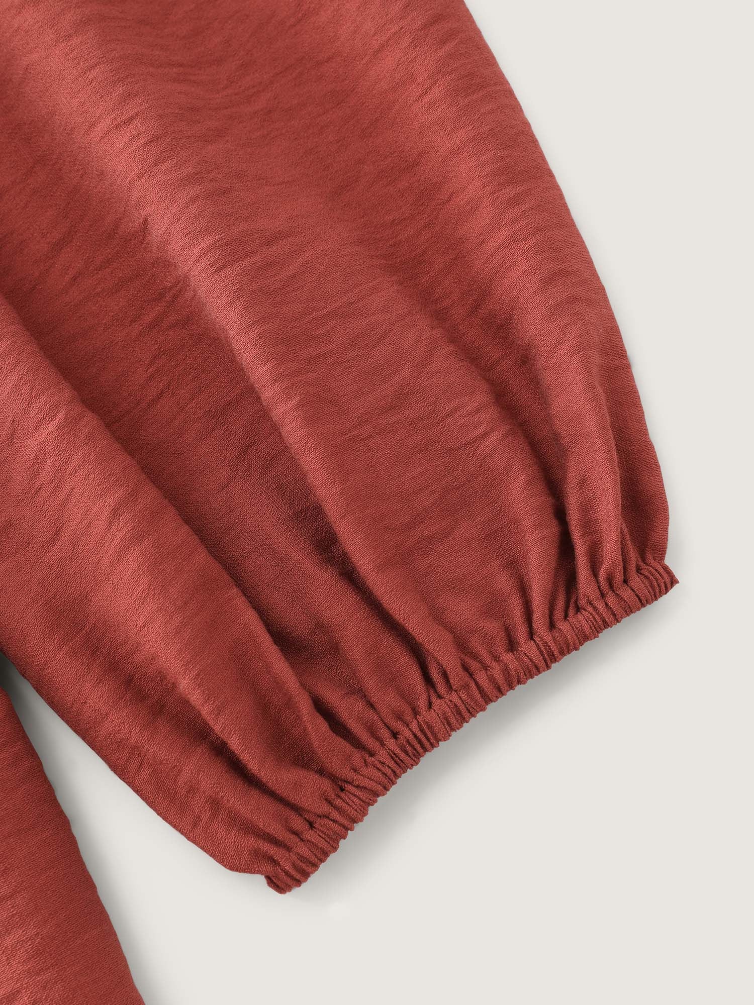 Textured Pleated Cinched-Flared Blouse - Image 6