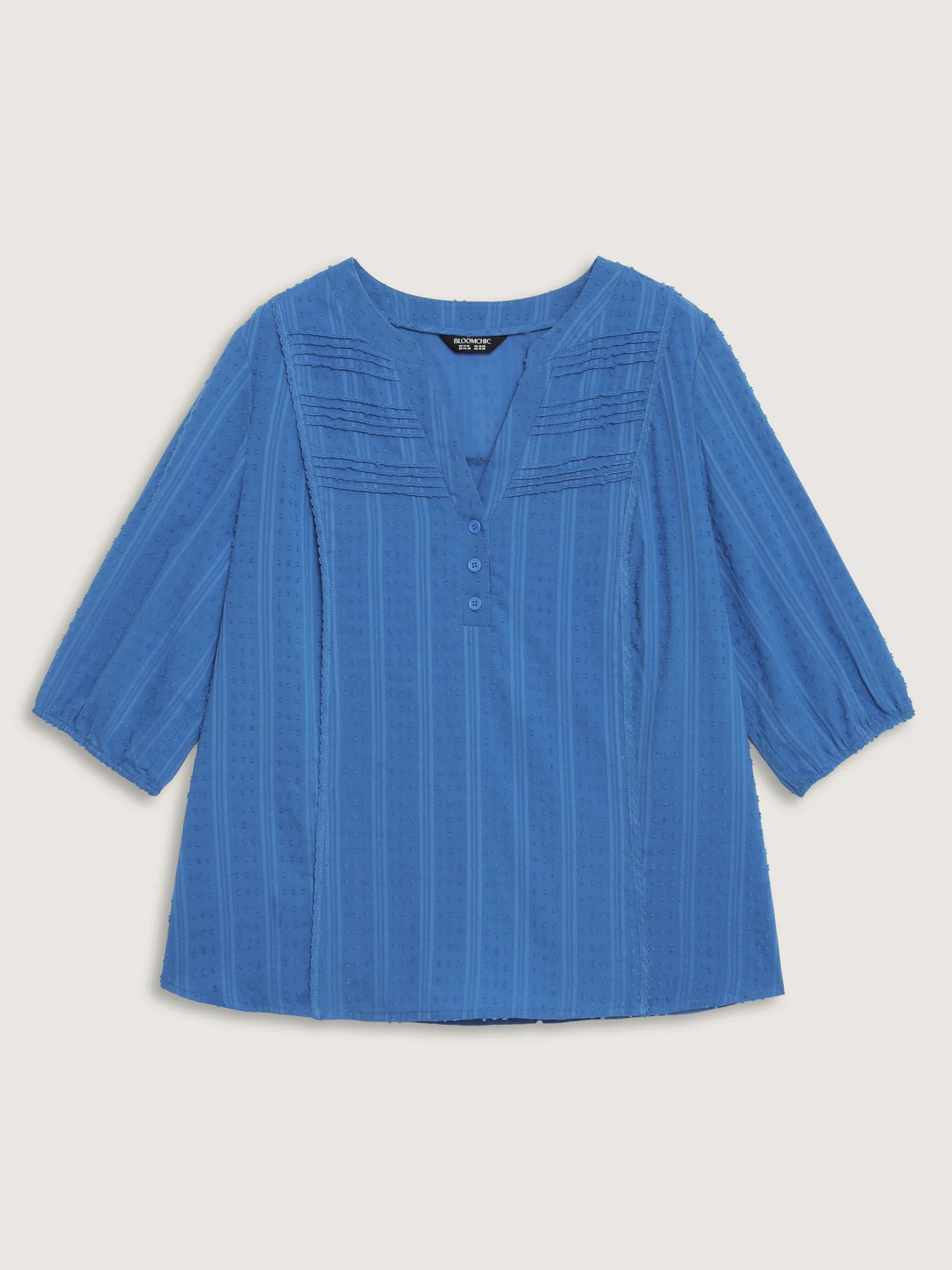 Textured Pleated Notched Neckline Blouse - Image 7