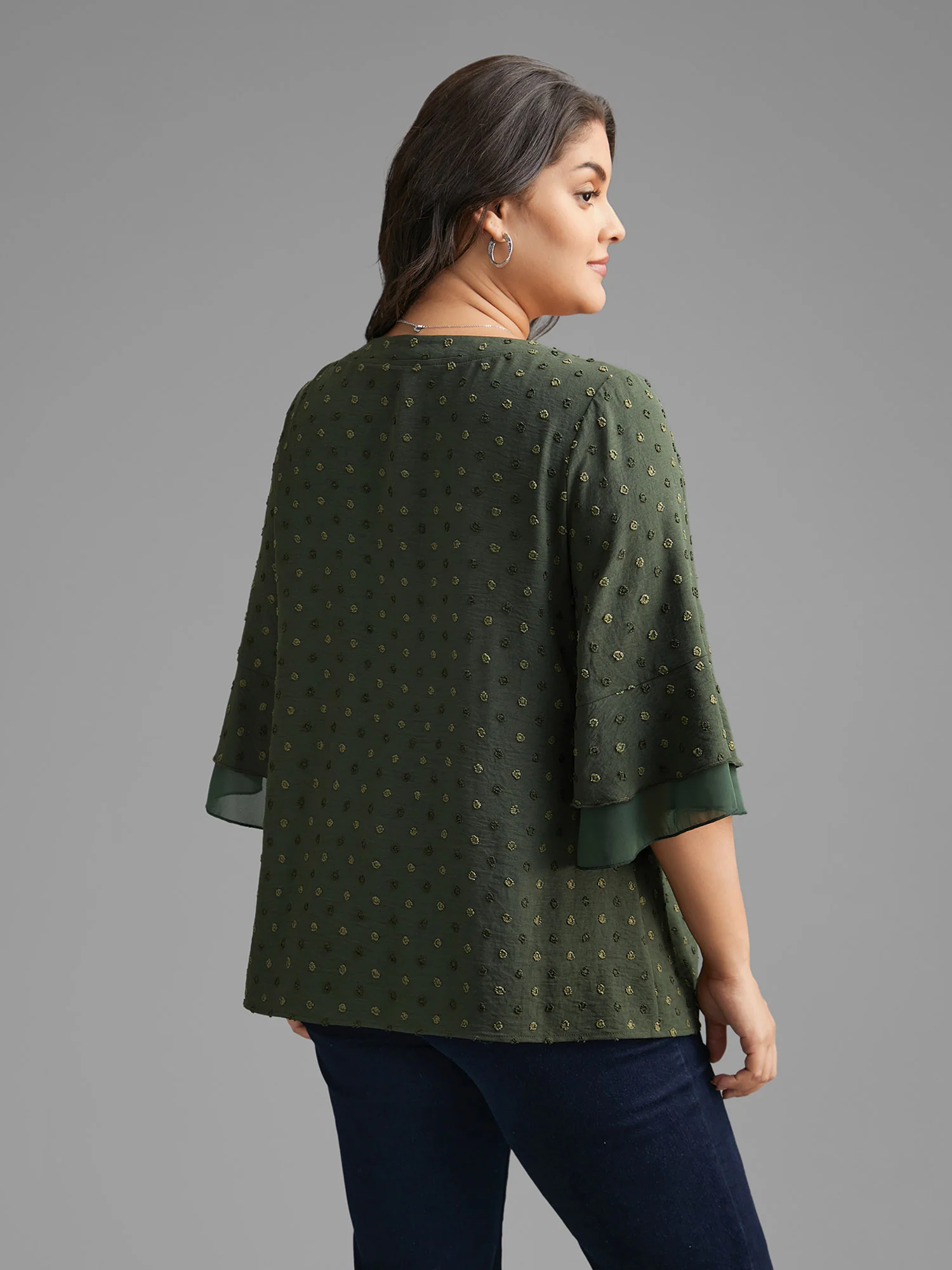 Textured Pleated Tiered Ruffle Sleeve Blouse - Image 5