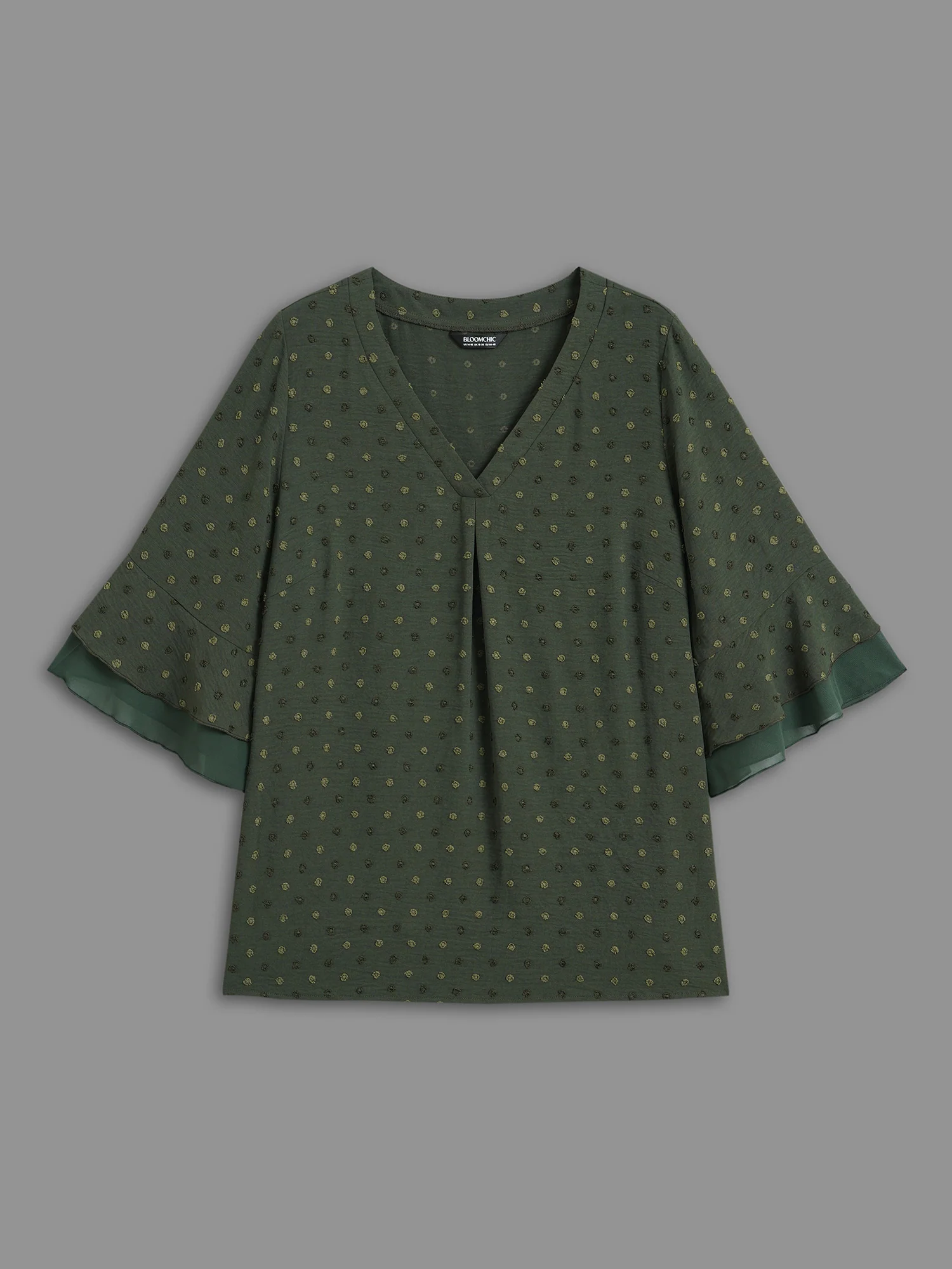 Textured Pleated Tiered Ruffle Sleeve Blouse - Image 8