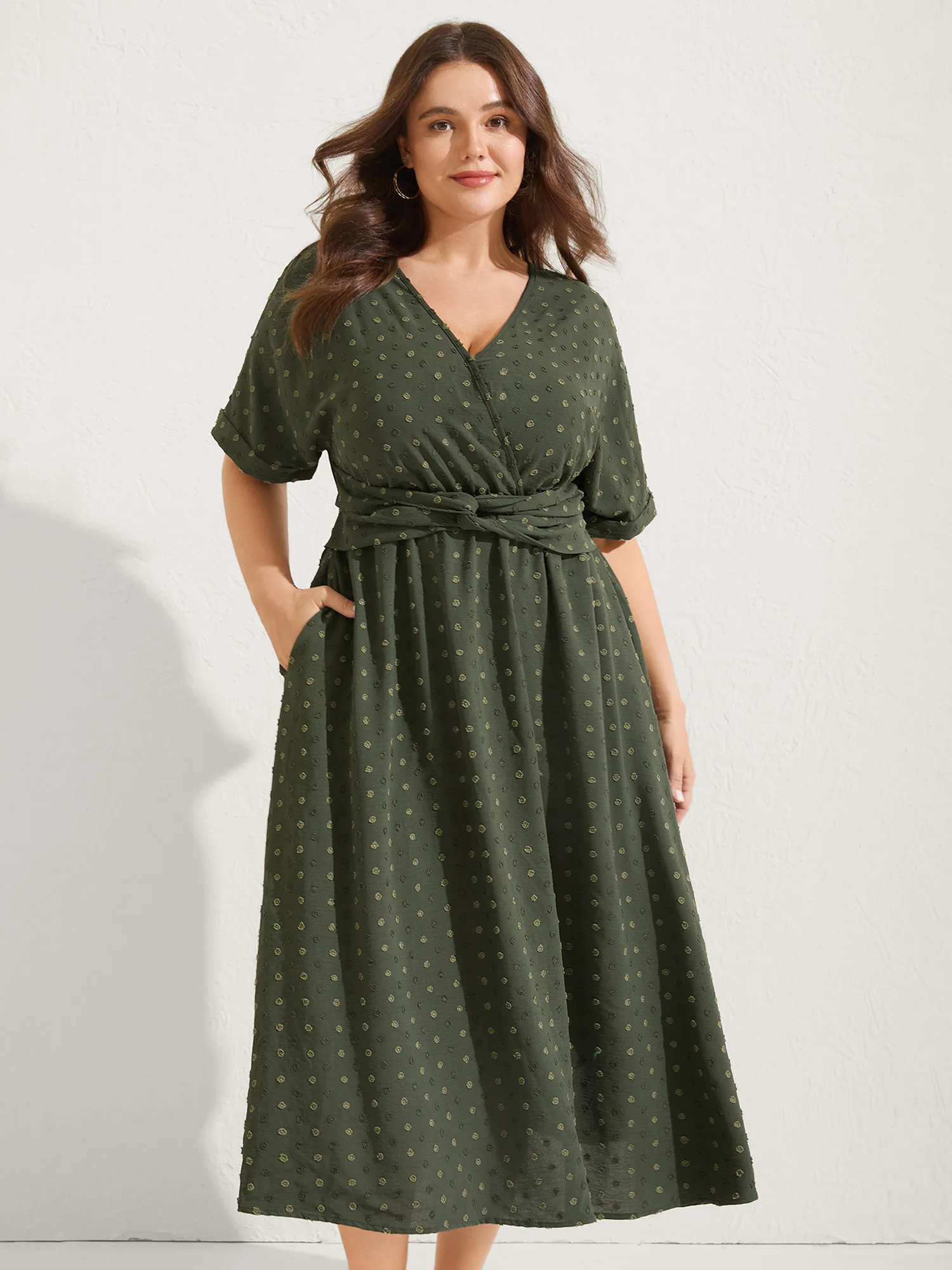 Textured Pleated Twist Waist Midi Dress - Image 2