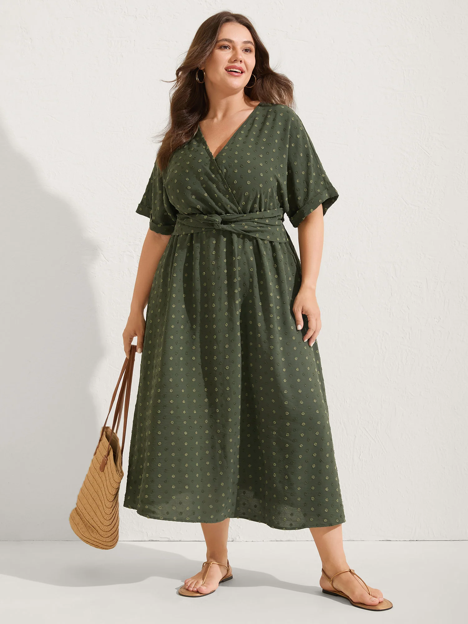 Textured Pleated Twist Waist Midi Dress - Image 3
