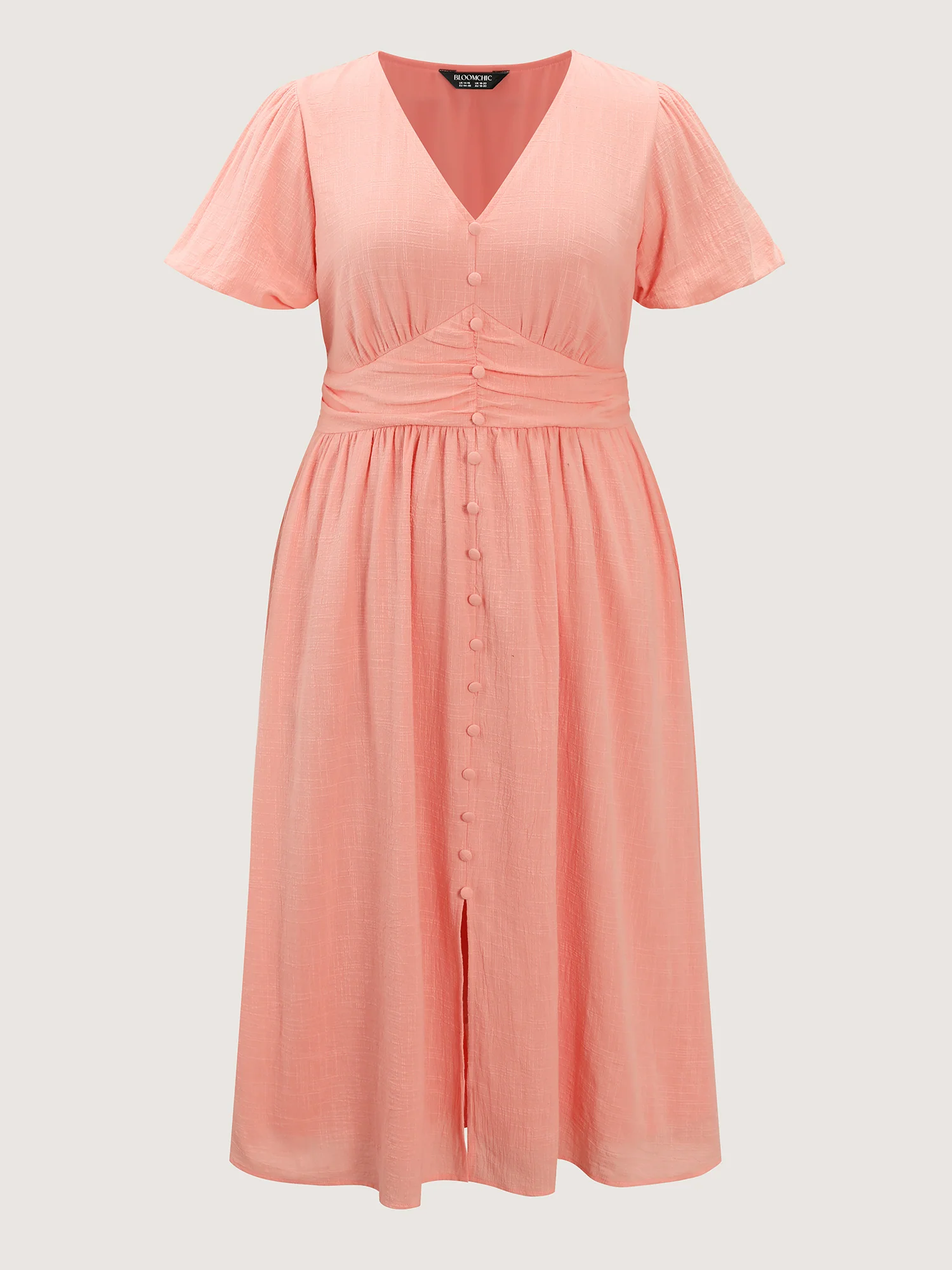 Cotton Textured Pleated Waist Placket Button Maxi Dress - Image 7