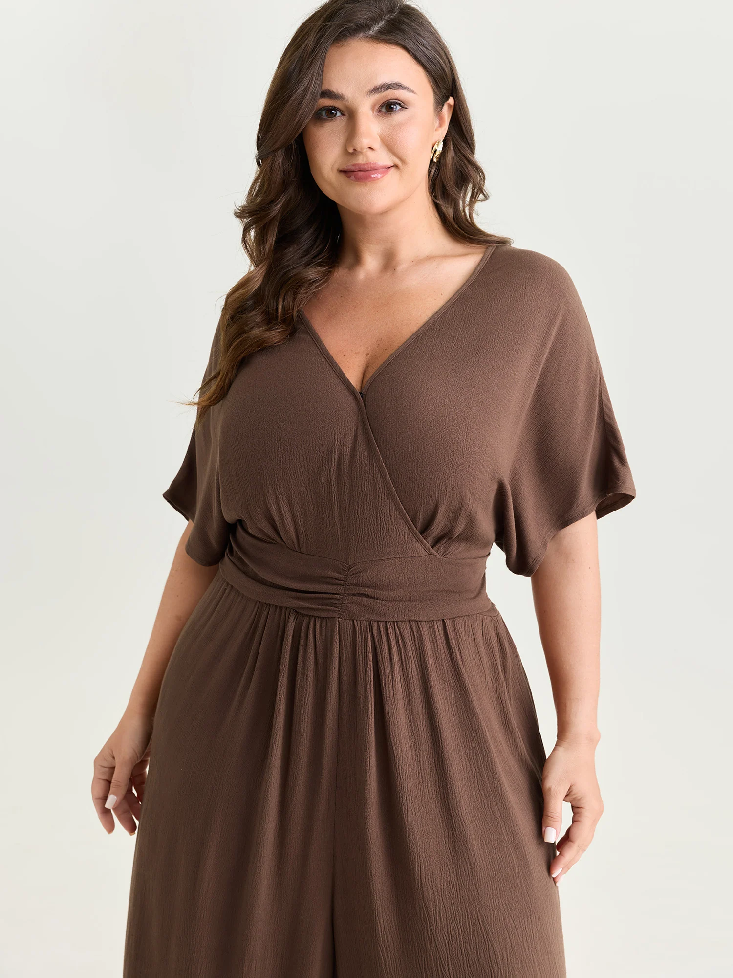 Textured Pleated Waist Surplice Jumpsuit - Image 2