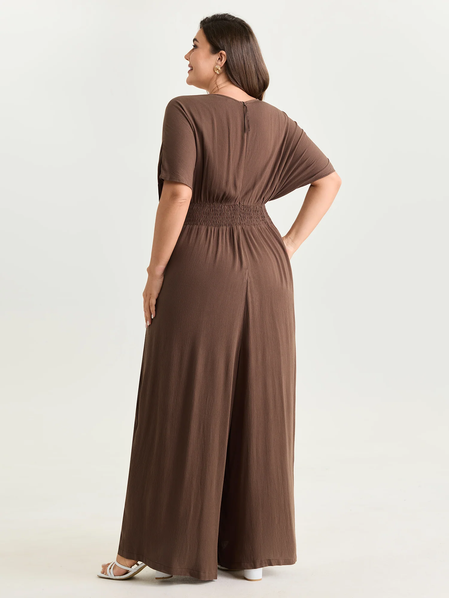 Textured Pleated Waist Surplice Jumpsuit - Image 4