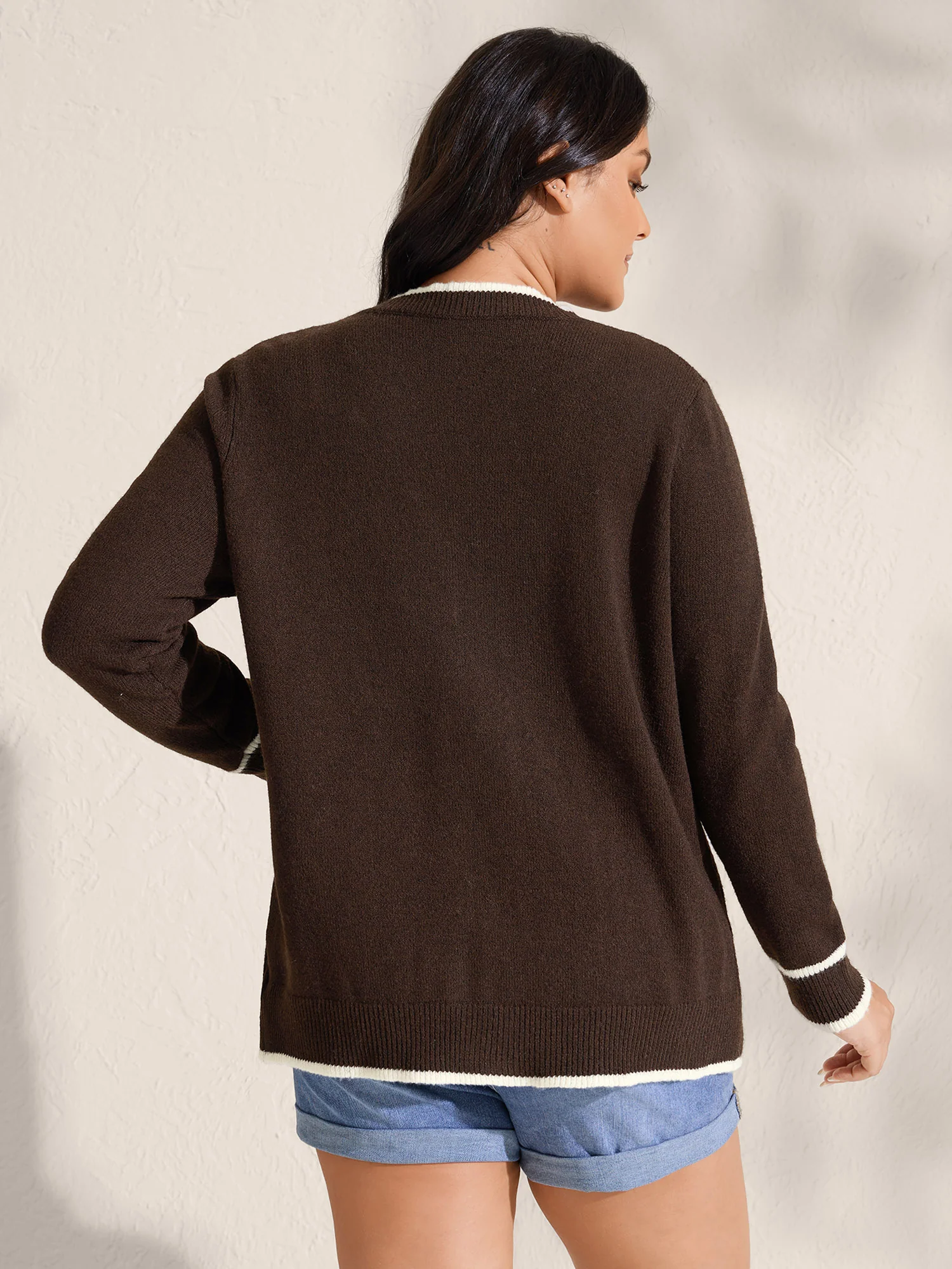 Textured Pocket Color Contrast Knit Cardigan - Image 5