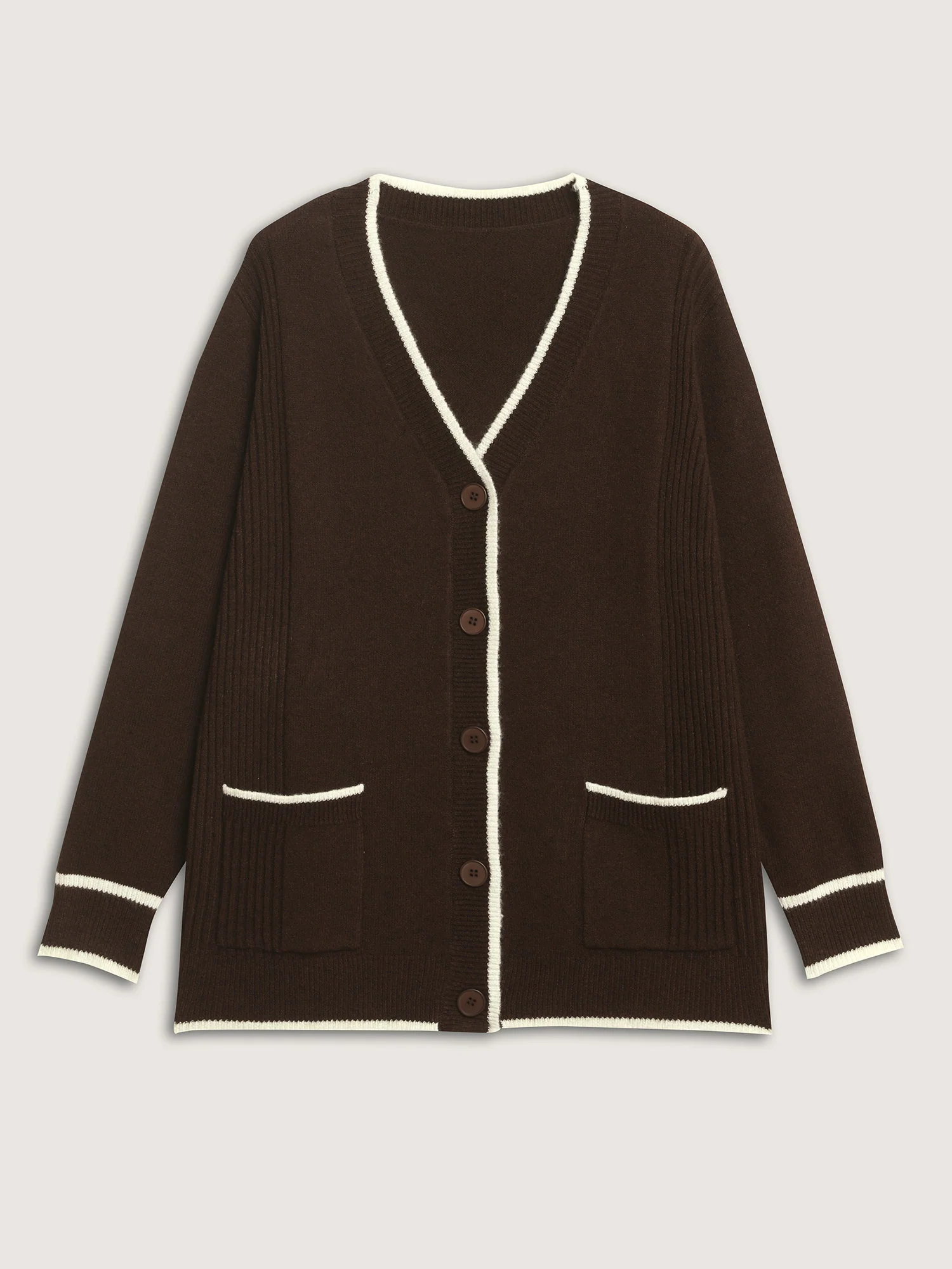 Textured Pocket Color Contrast Knit Cardigan - Image 6