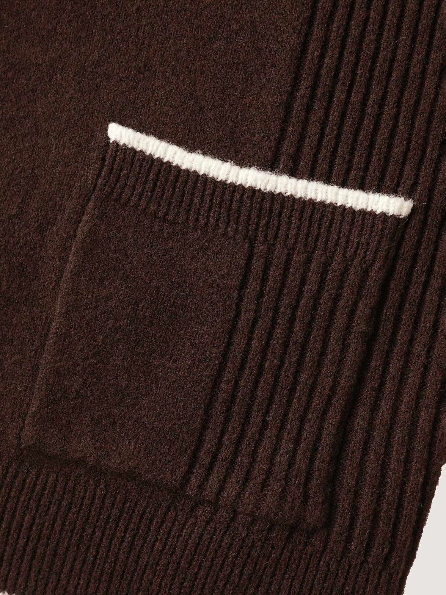 Textured Pocket Color Contrast Knit Cardigan - Image 8
