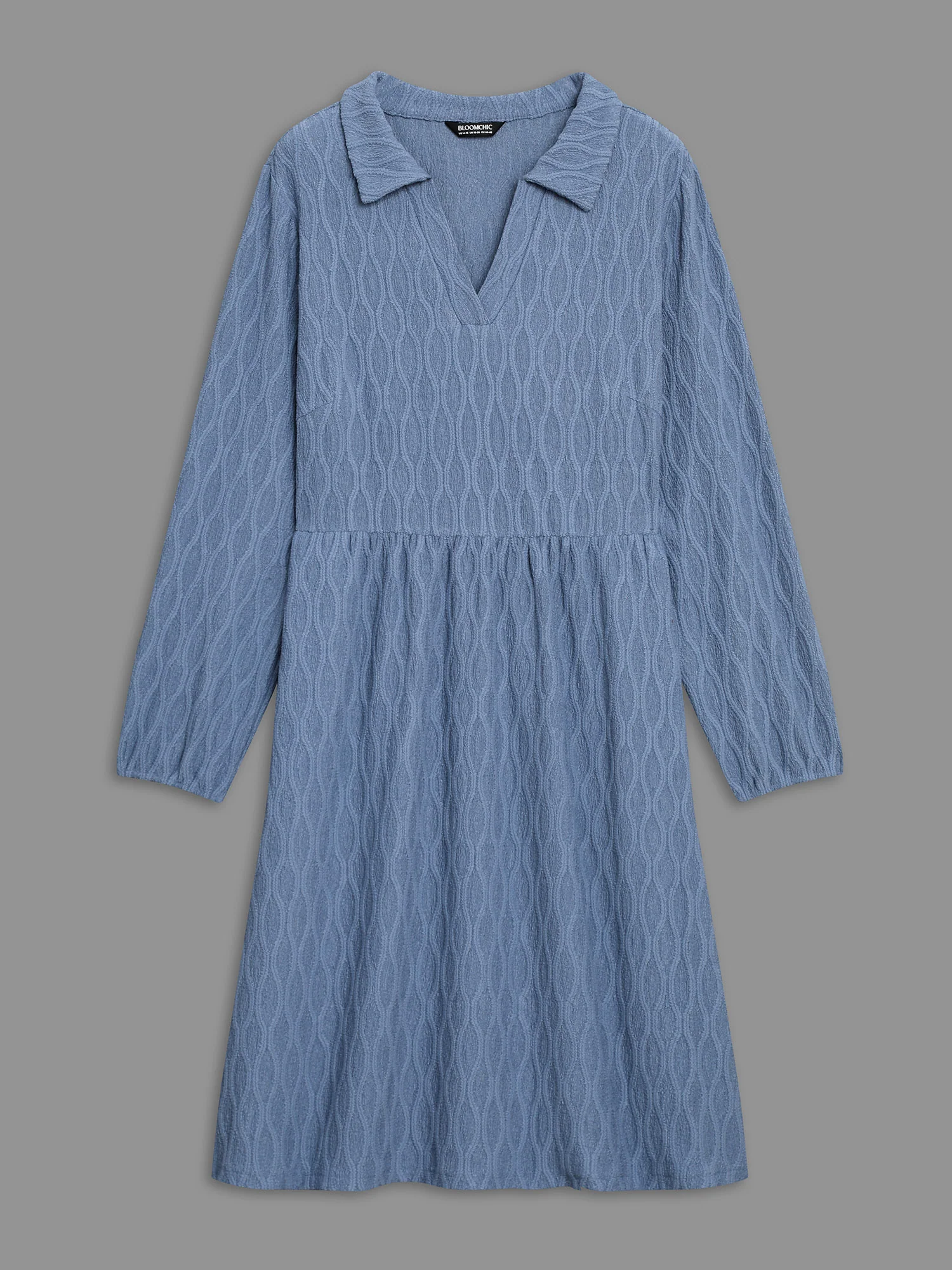 Textured Pocketed Collared Midi Dress - Image 8
