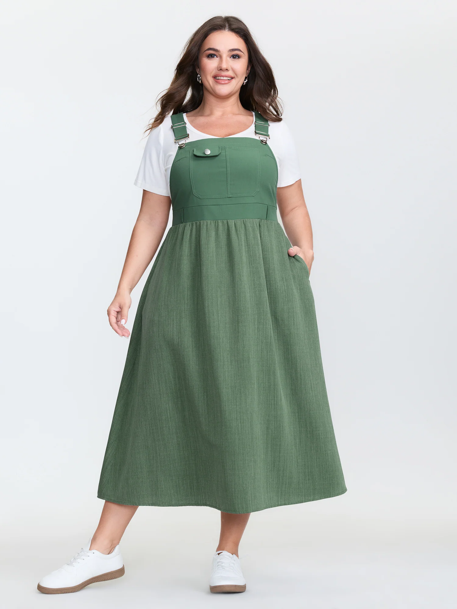 Textured Pockets Adjustable Overall Dress - Image 4