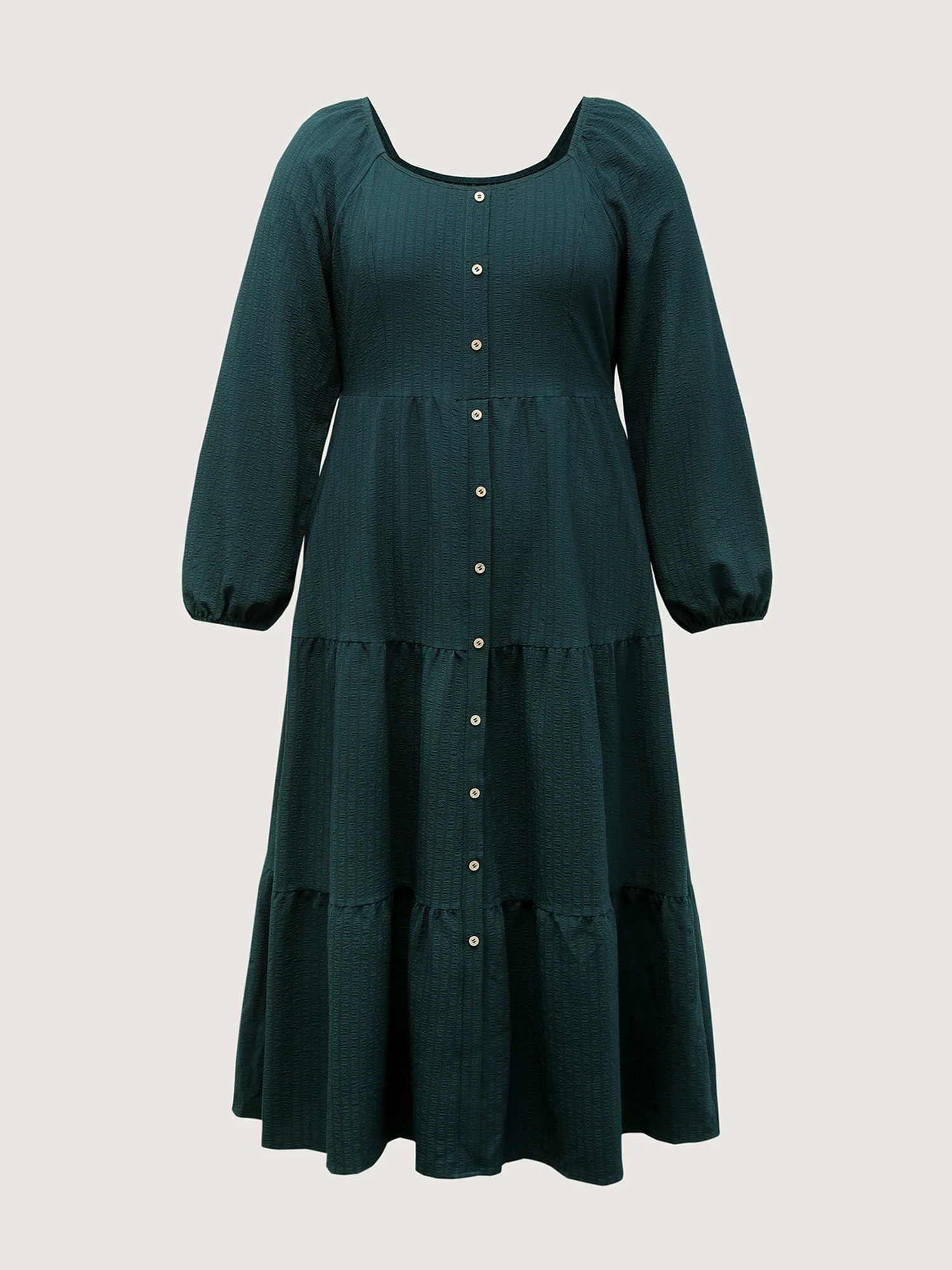 Textured Pockets Button Detail Tiered Maxi Dress - Image 7