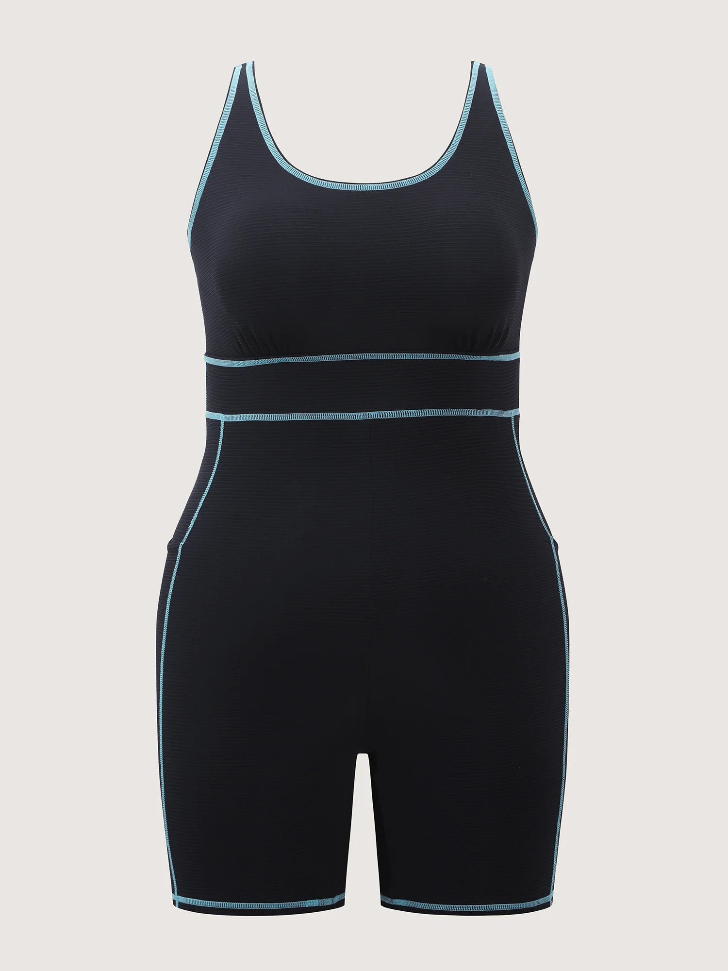 Textured Pockets Contrast Edges One-Piece Swimsuit - Image 7