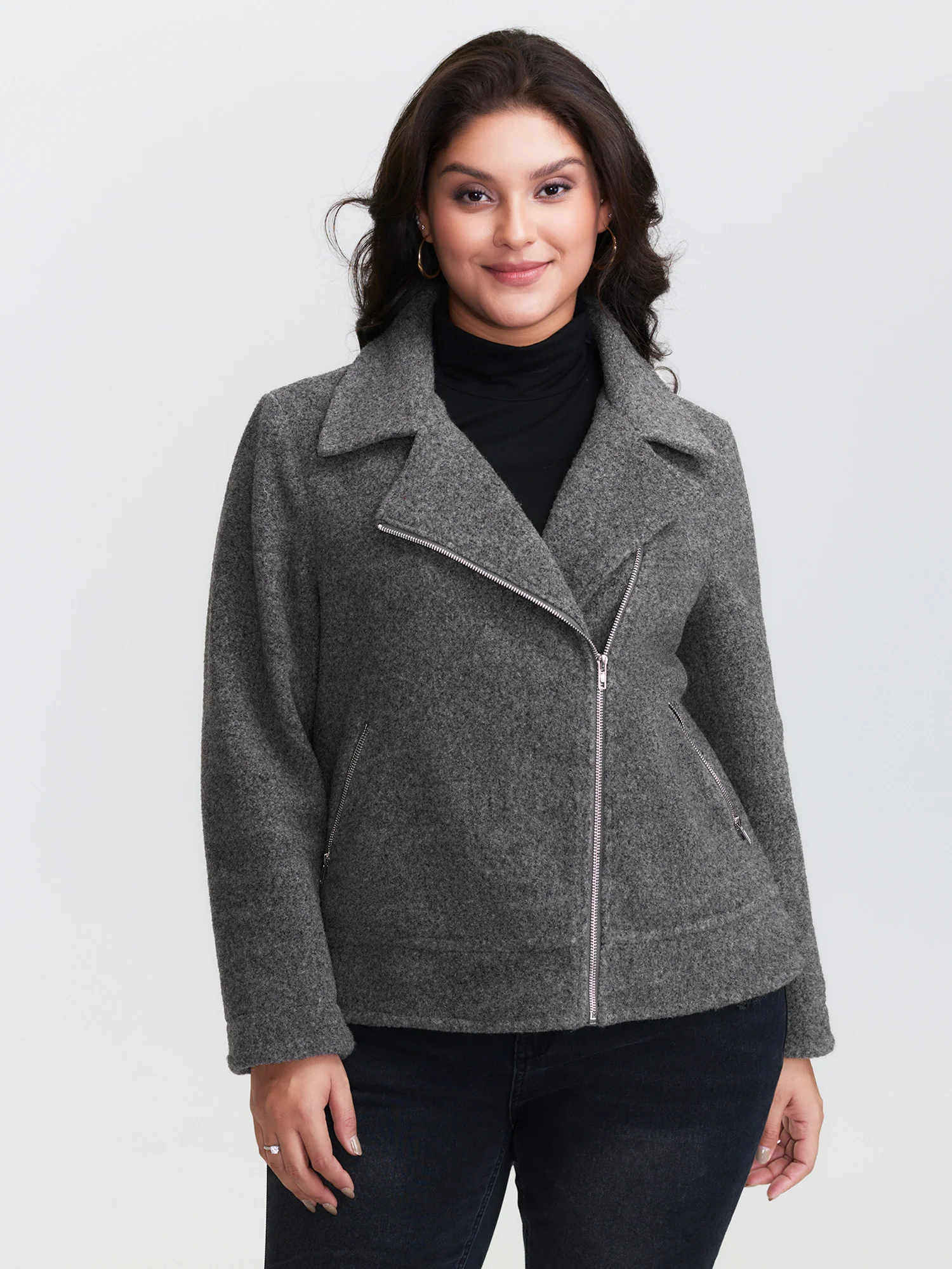 Textured Pockets Crossover Zipper Jacket - Image 3
