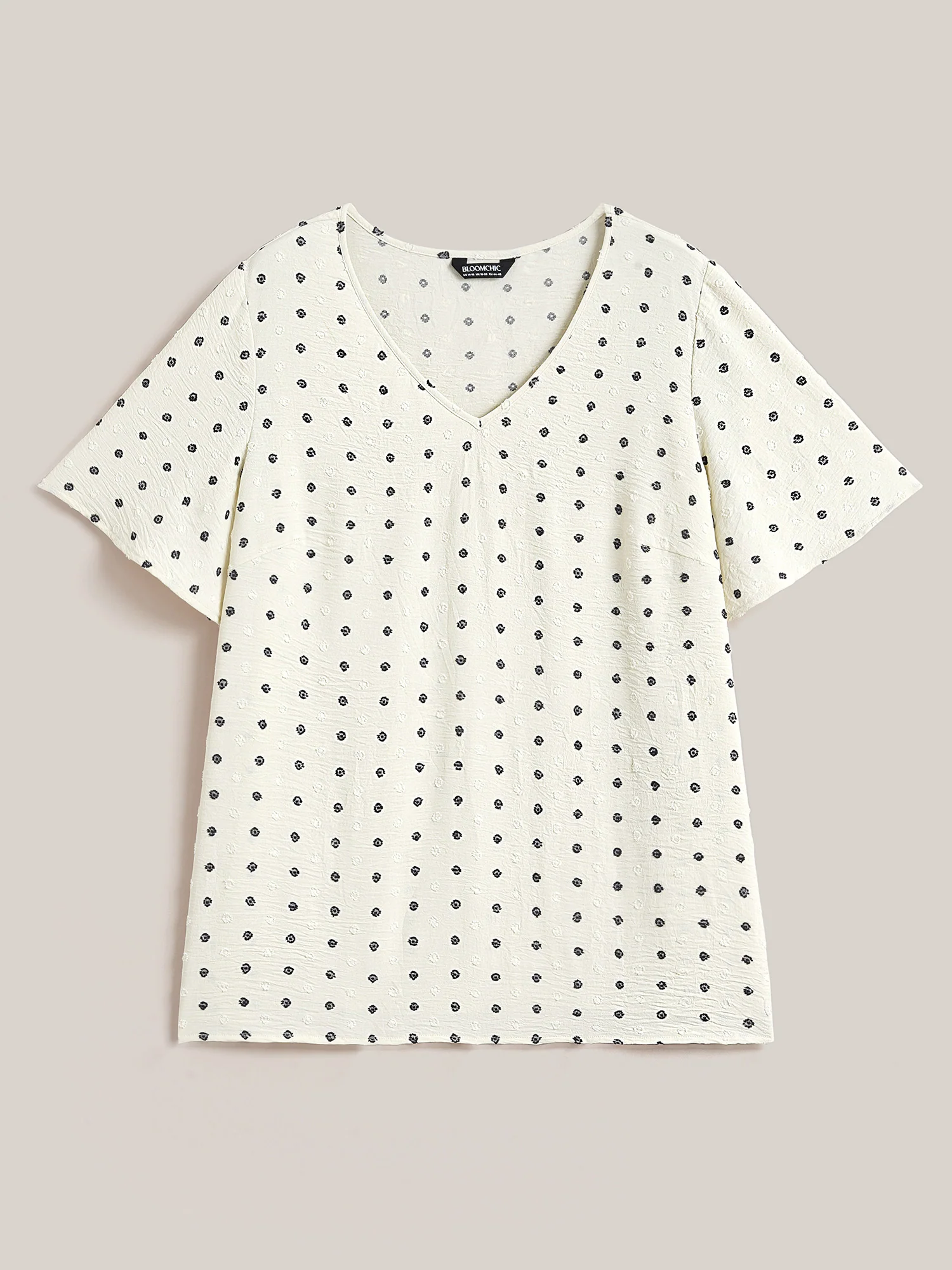 Textured Polka Dot Print Flared Sleeve Shirt - Image 9