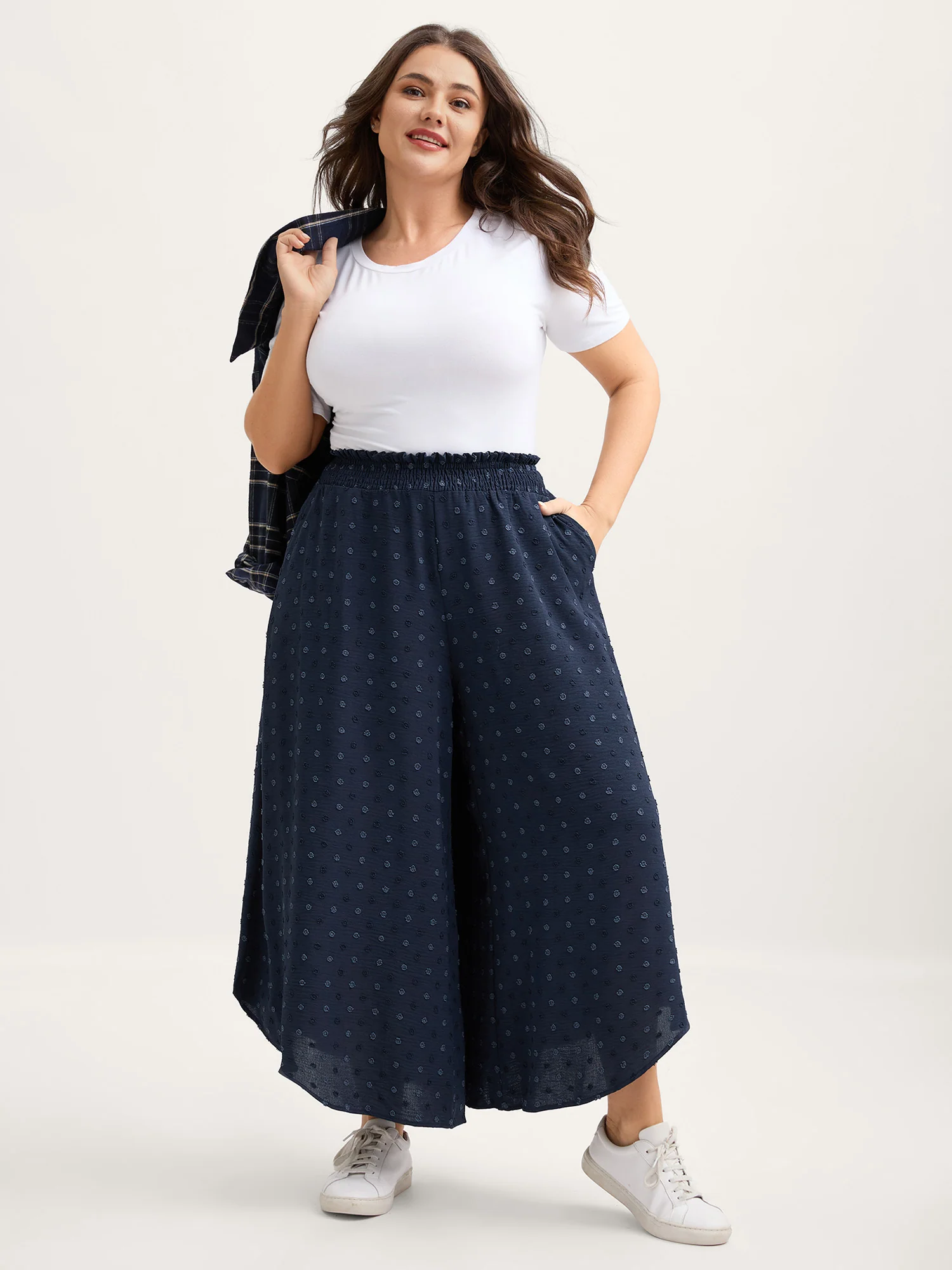 Textured Polka Dots Irregular Wide-Leg Pants
