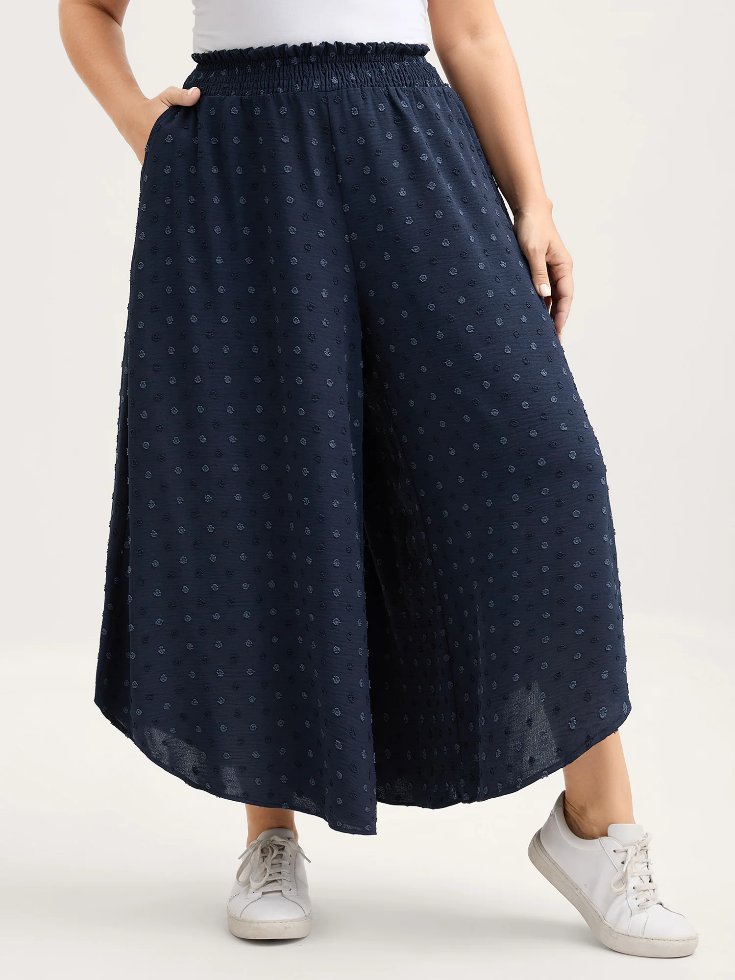 Textured Polka Dots Irregular Wide-Leg Pants - Image 2