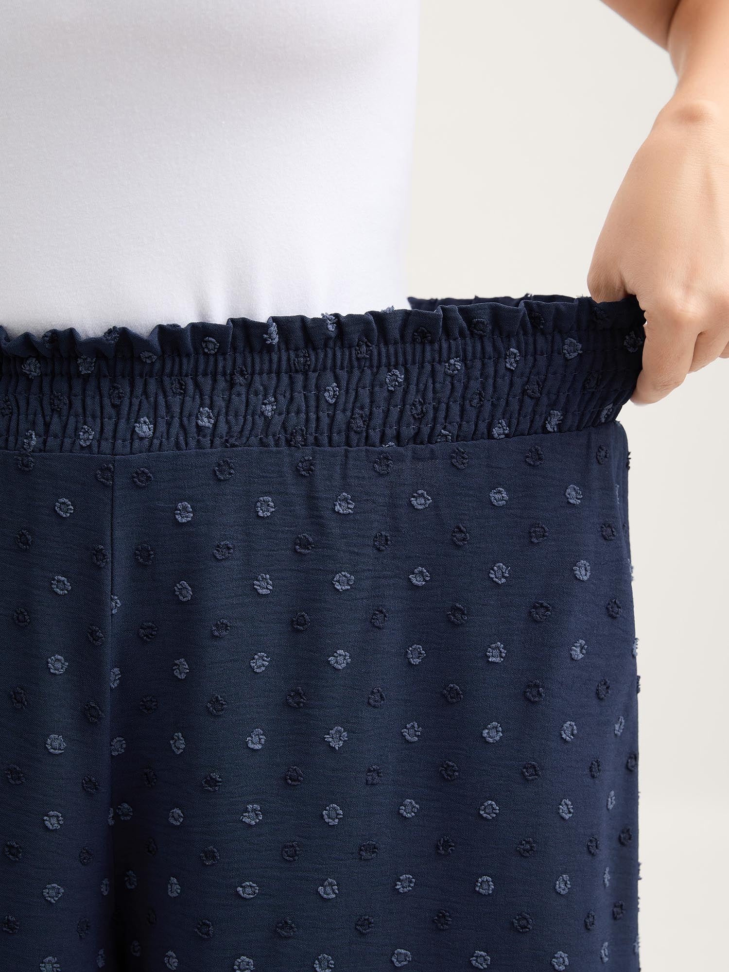 Textured Polka Dots Irregular Wide-Leg Pants - Image 4