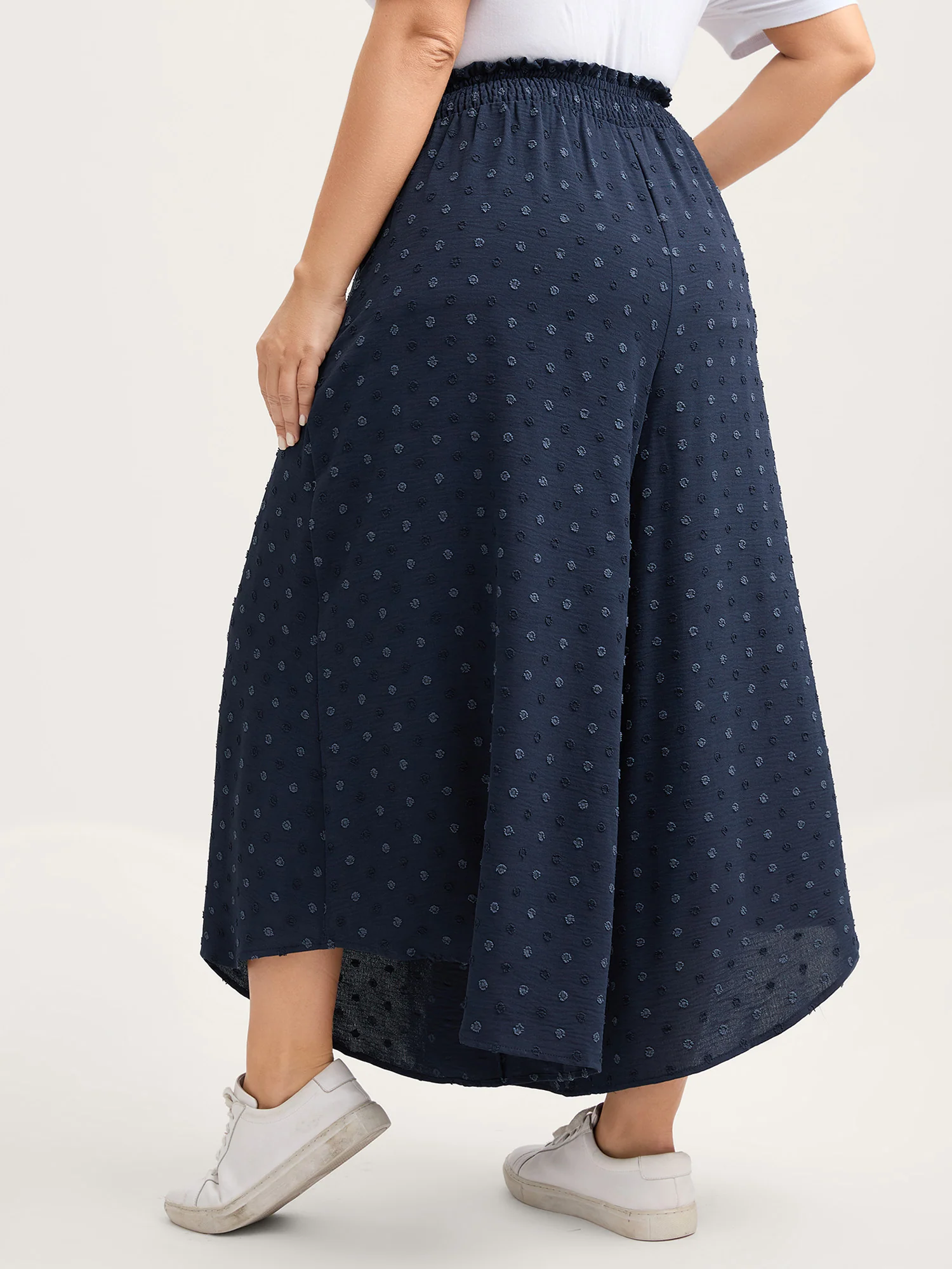 Textured Polka Dots Irregular Wide-Leg Pants - Image 5