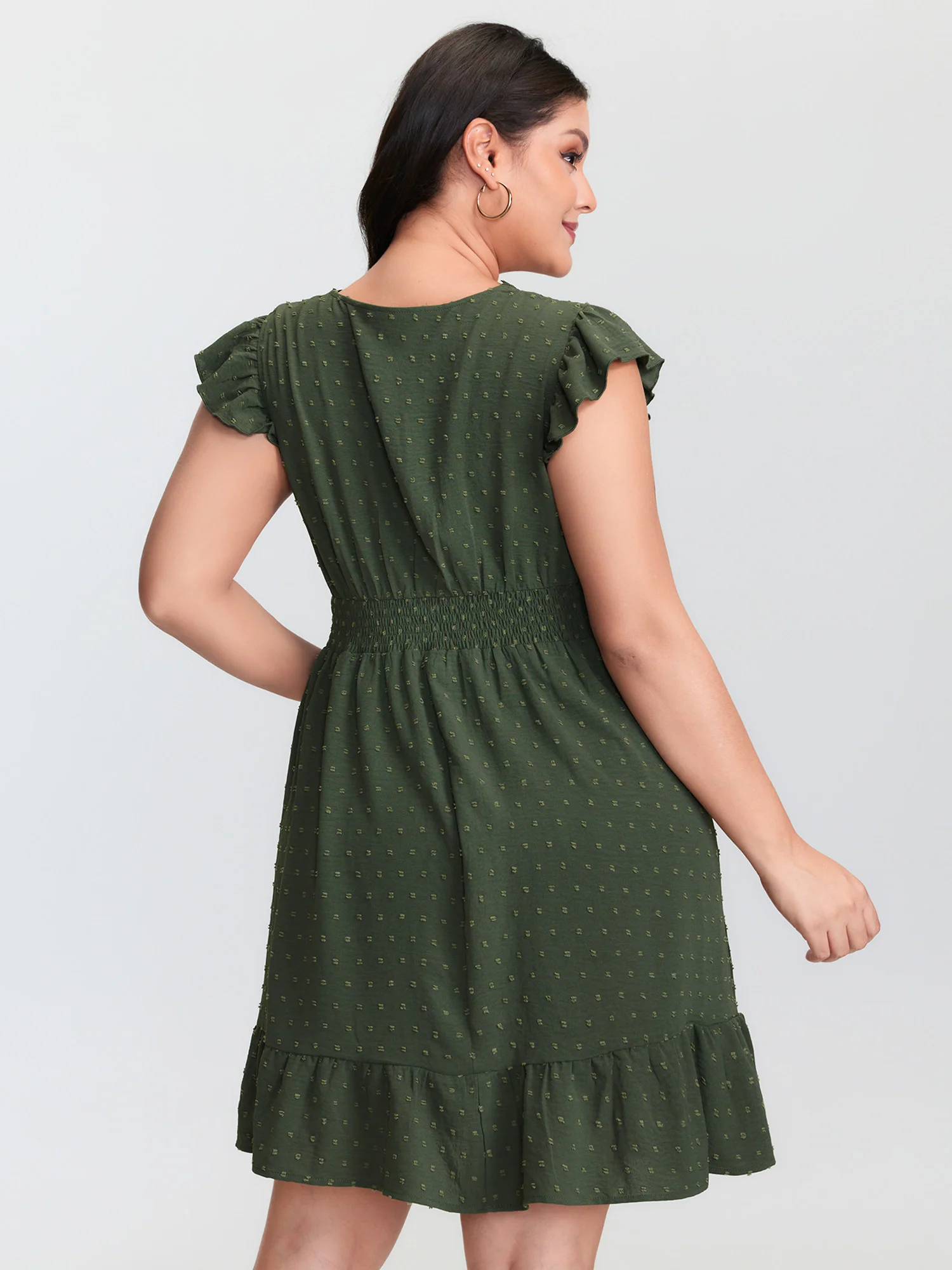 Textured Polka Dots Lace Trim Mini Dress - Image 5