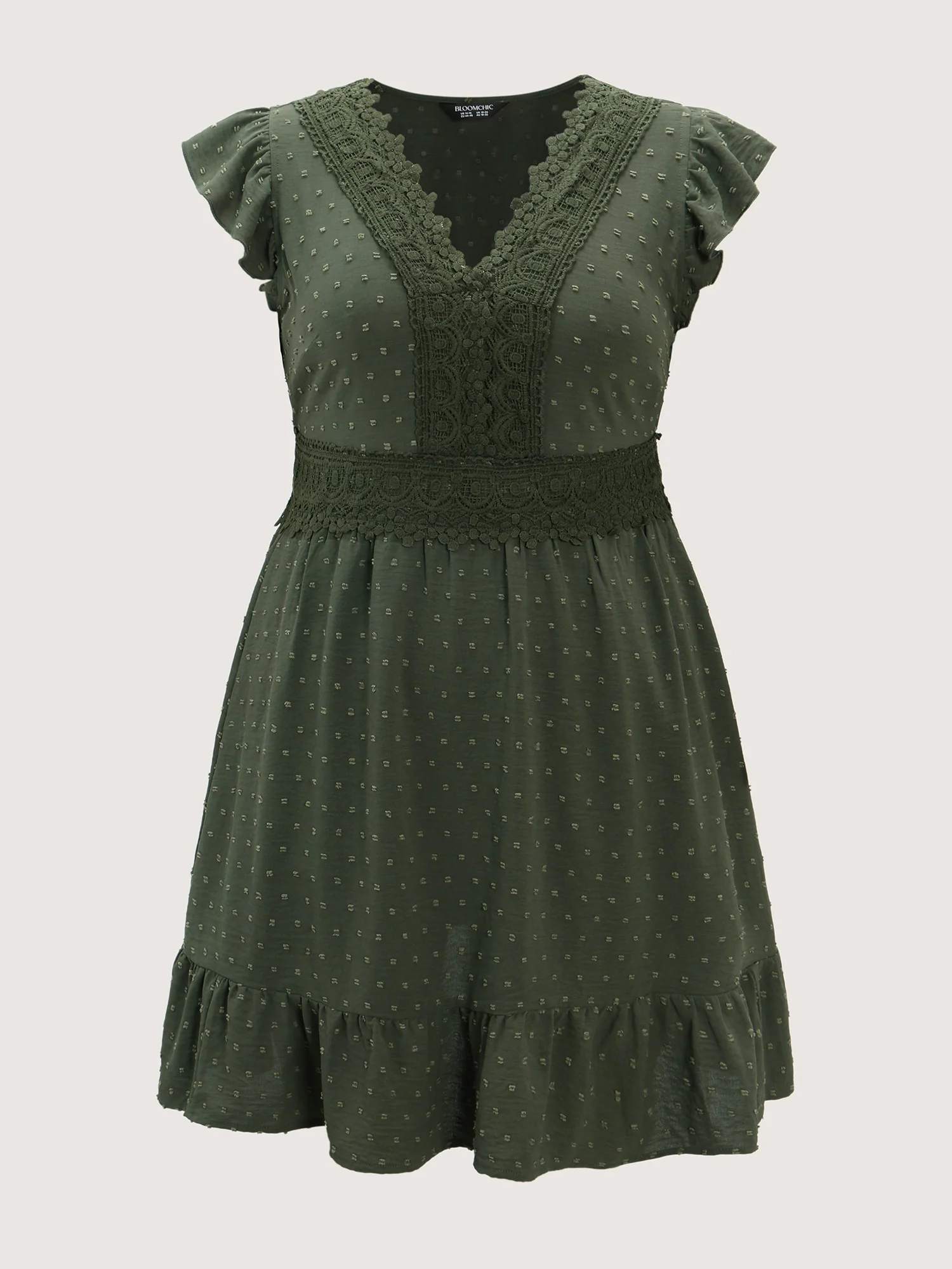Textured Polka Dots Lace Trim Mini Dress - Image 8