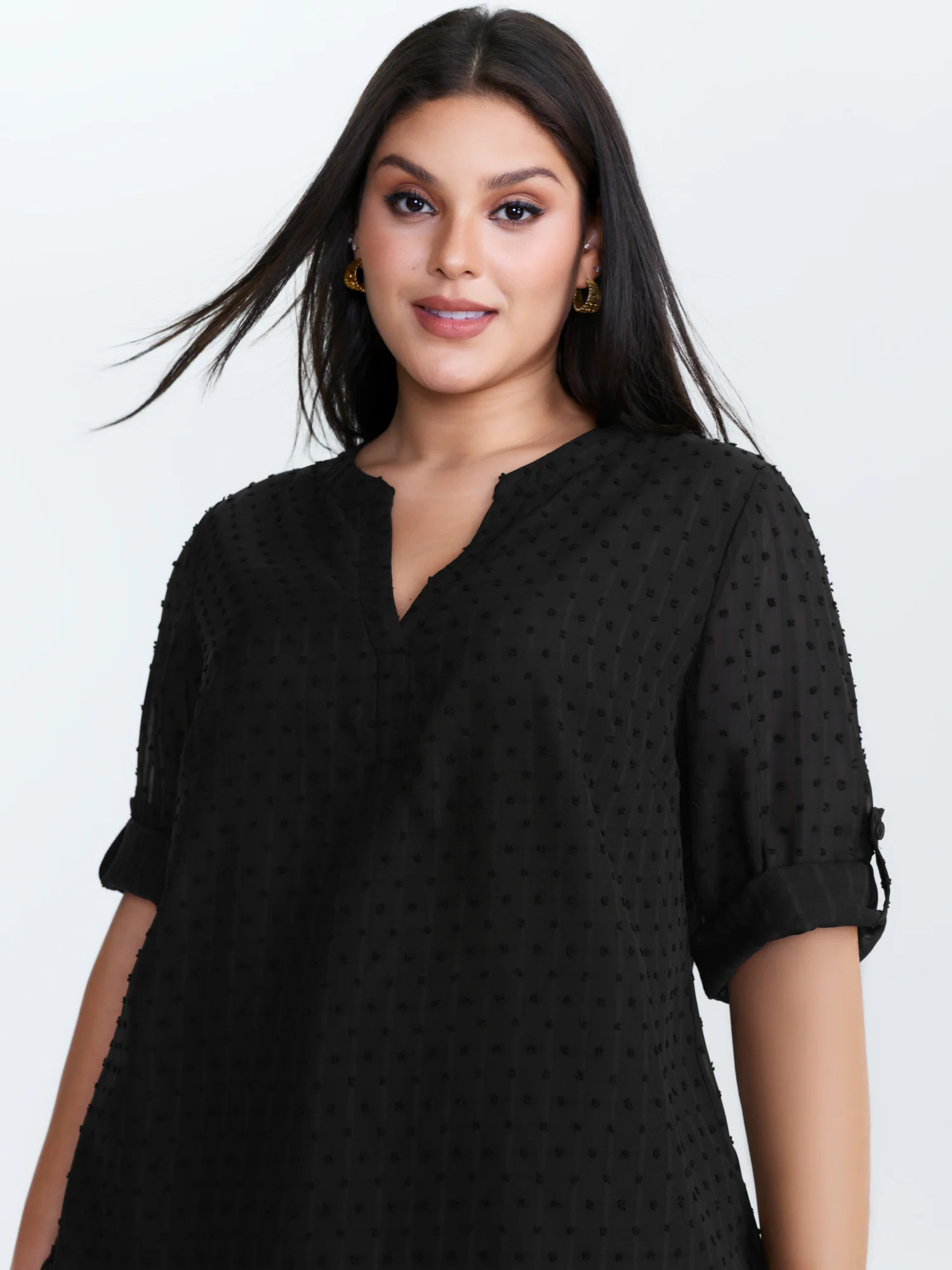 Textured Polka Dots Sheer Blouse - Image 2