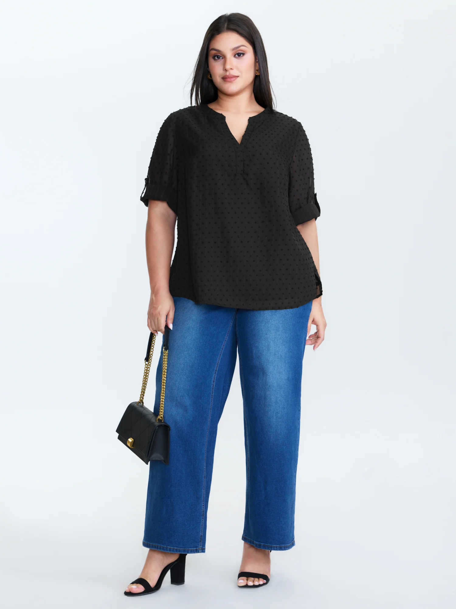 Textured Polka Dots Sheer Blouse - Image 3