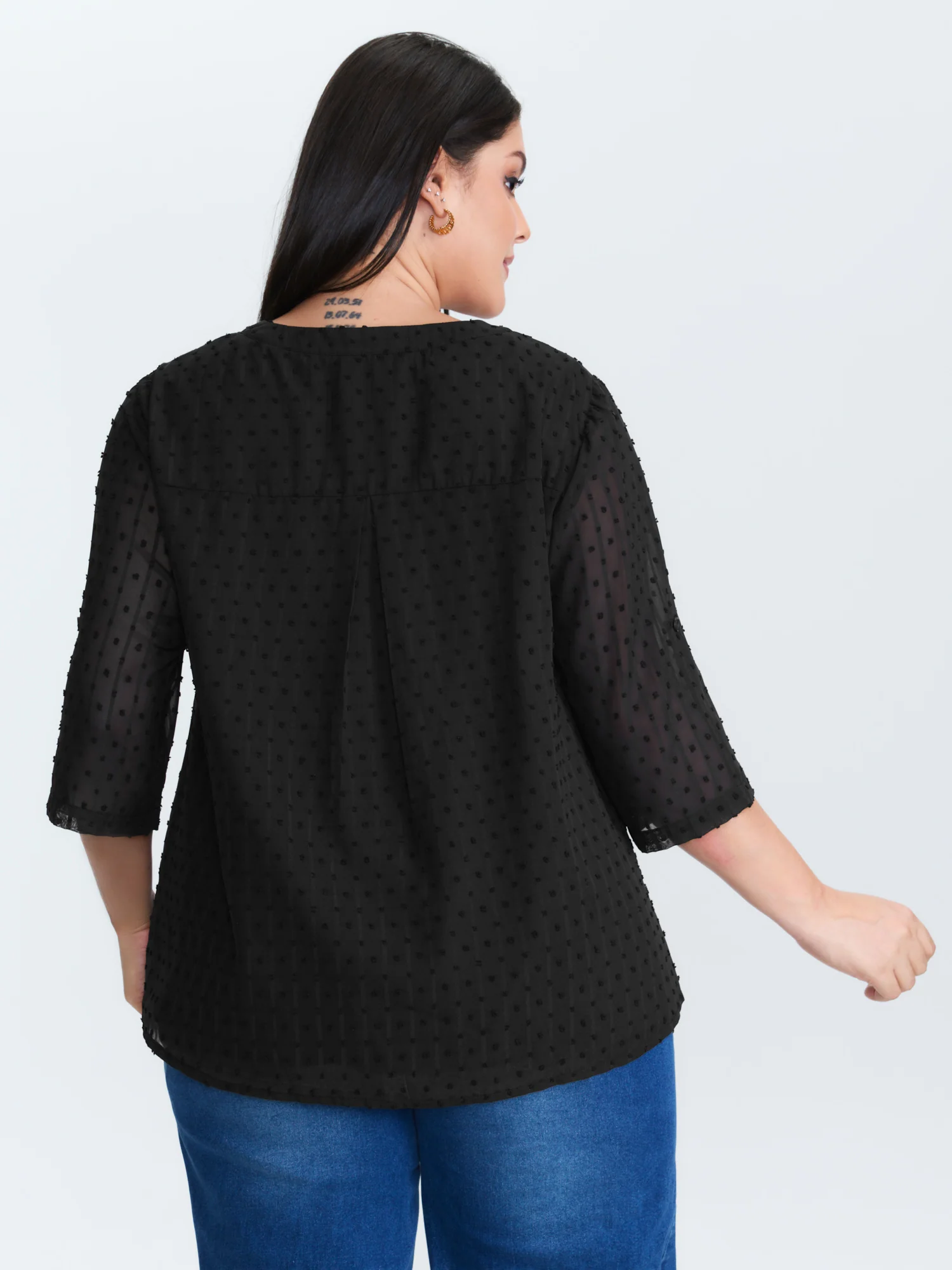 Textured Polka Dots Sheer Blouse - Image 4