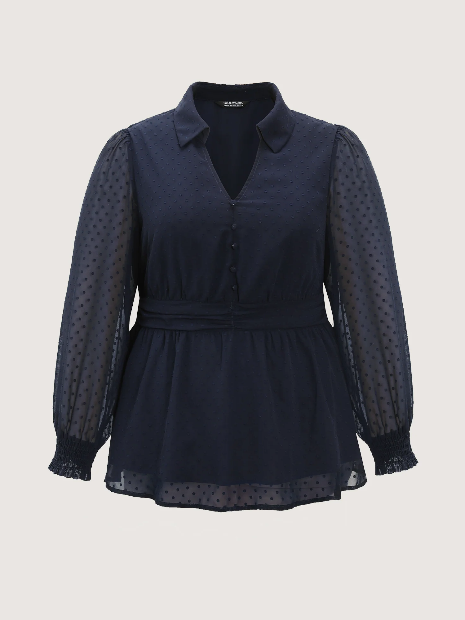 Textured Polka Dots Shirred Sheer Blouse - Image 7