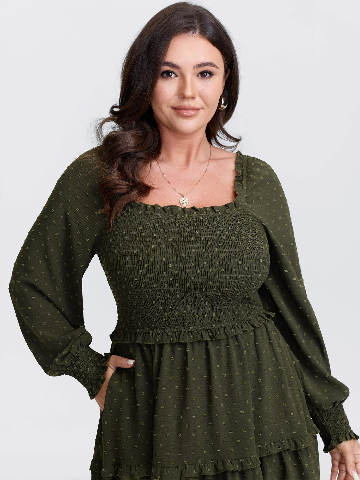 Textured Polka Dots Tiered Maxi Dress - Image 3