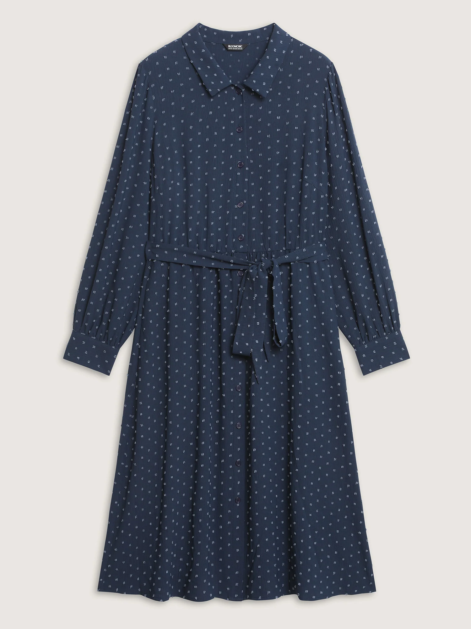 Textured Polka Dots Waist-Tie Midi Dress - Image 8